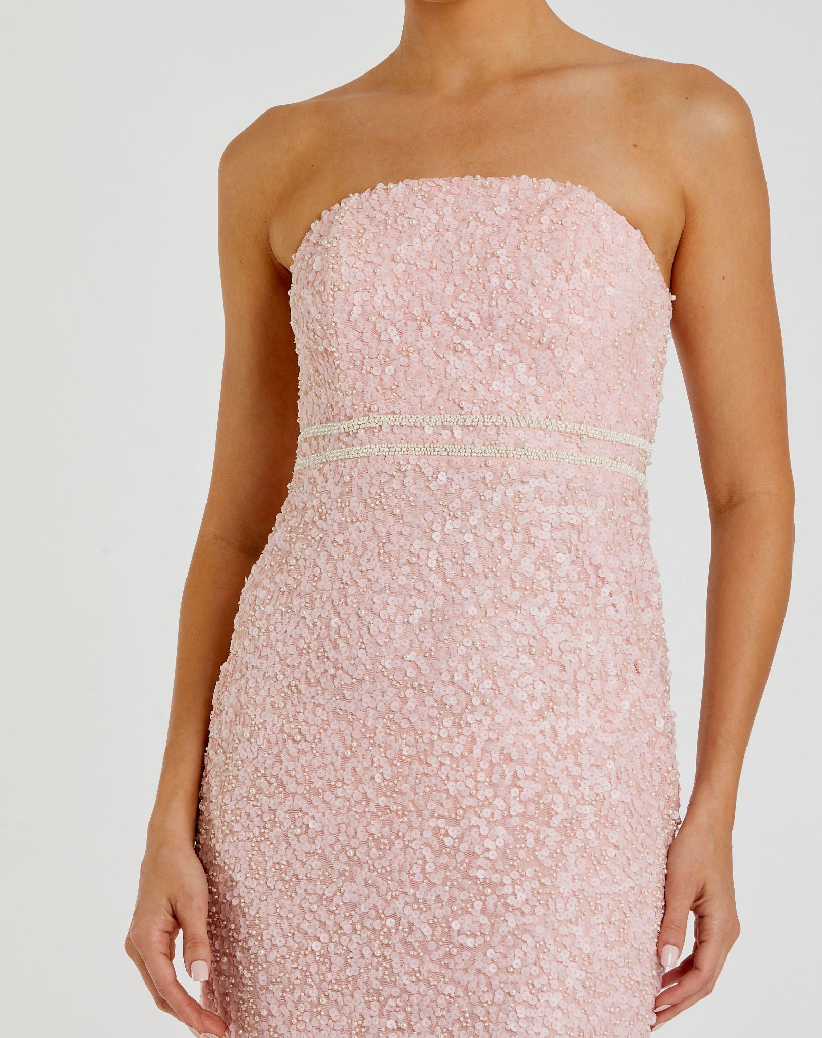 Pink Pearl Embellished Strapless Midi Dress Mac Duggal