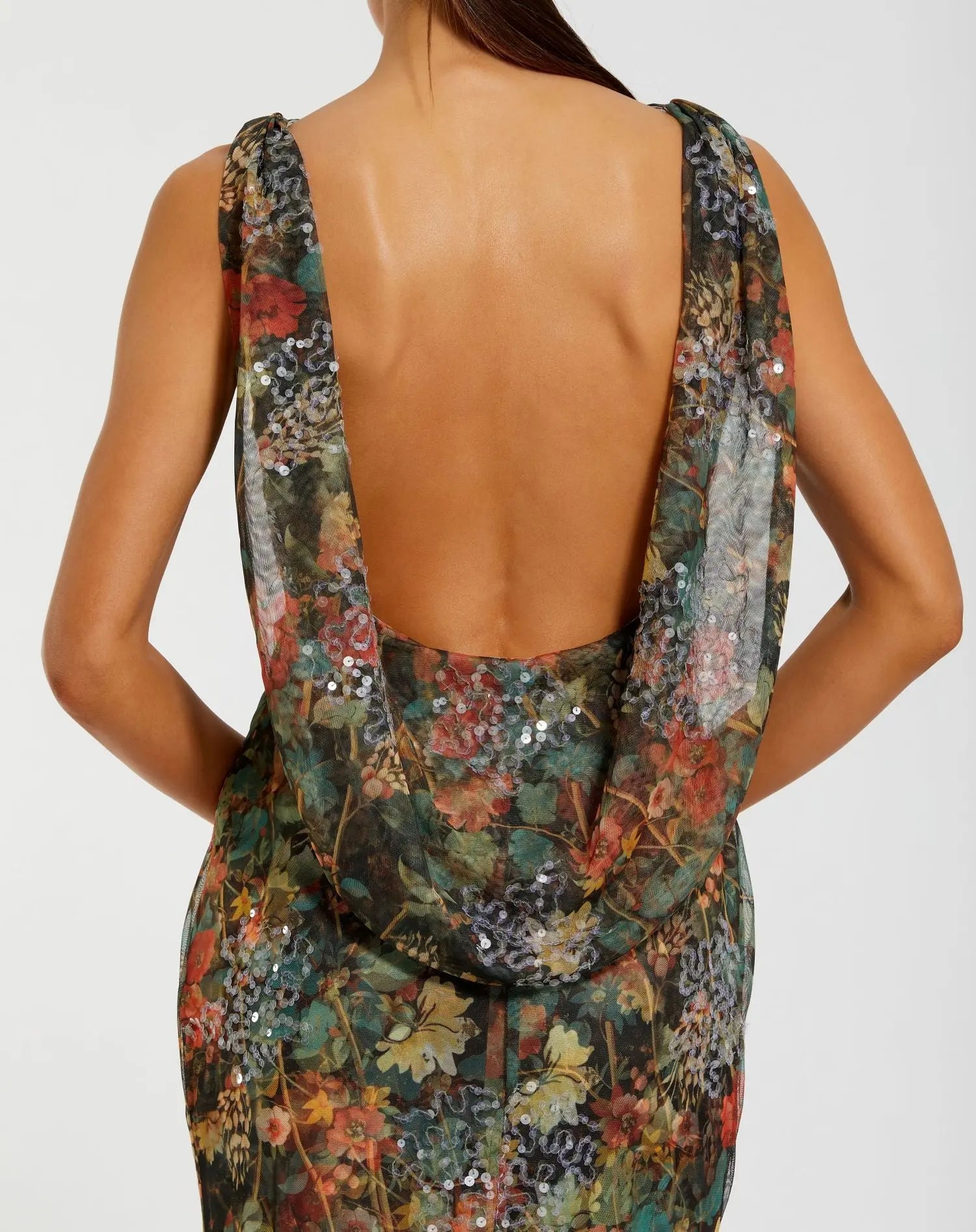 Multicolor Floral Embellished Column Gown Mac Duggal