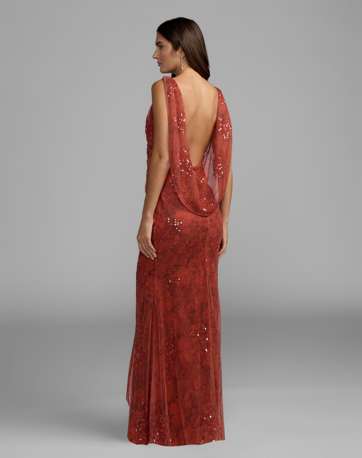 Red Floral Embellished Sleeveless Column Gown - Mac Duggal