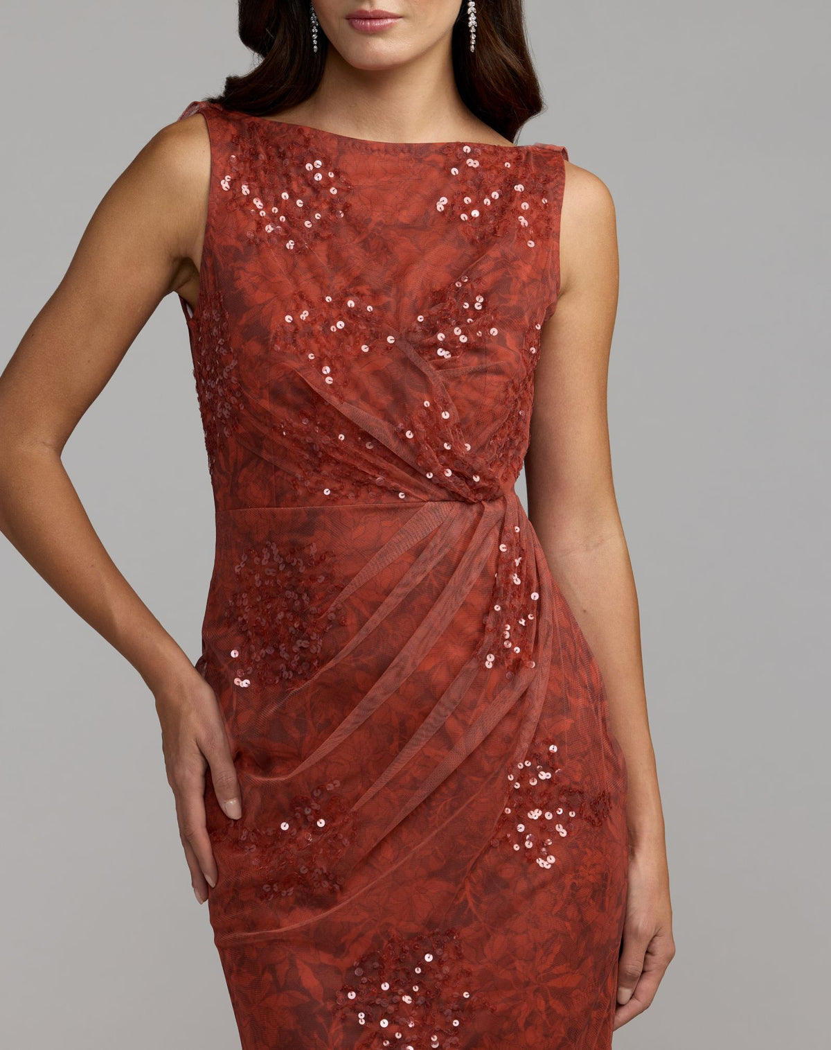Red Floral Embellished Sleeveless Column Gown - Mac Duggal
