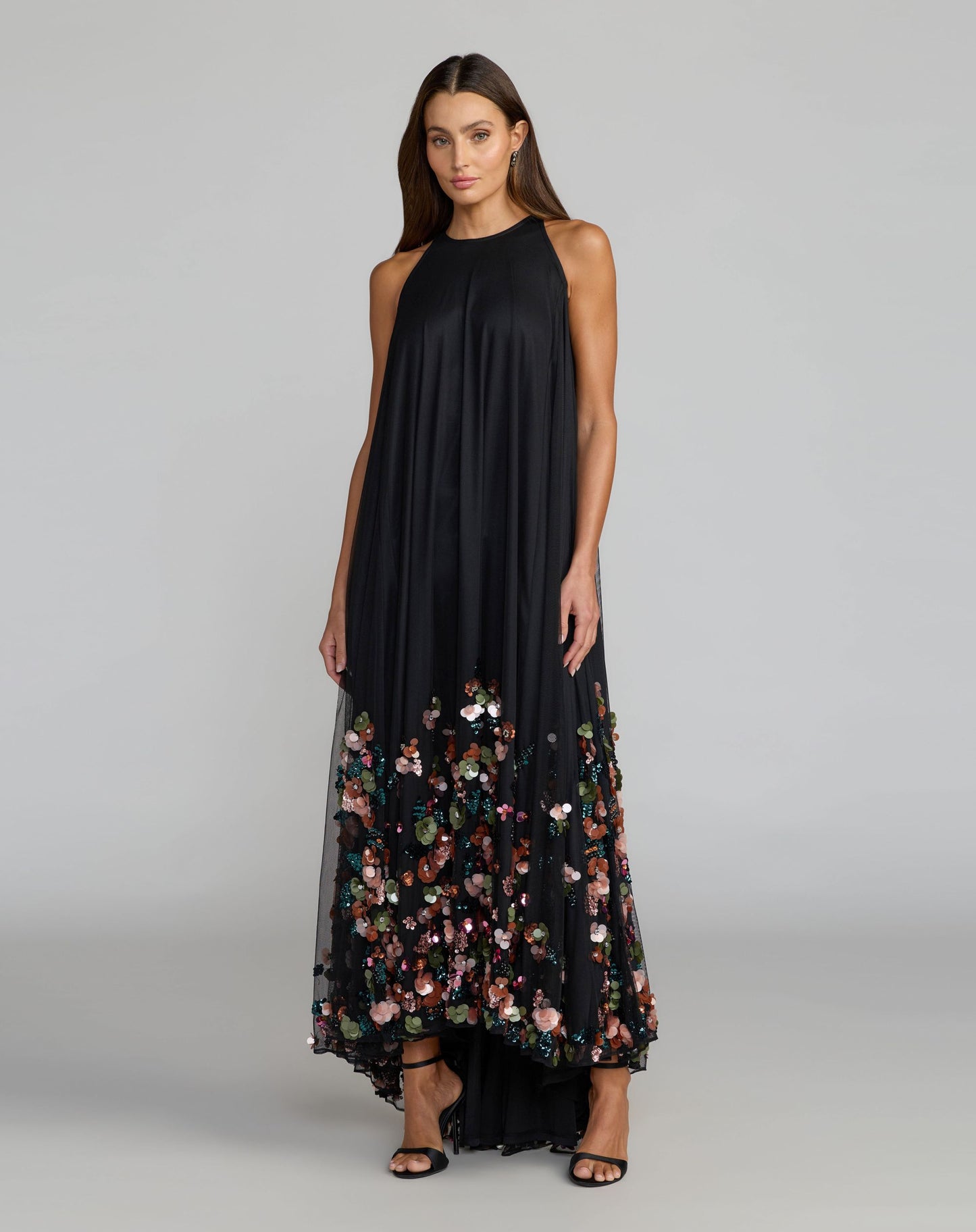 Black Sequin Embellished Sleeveless High Low Gown - Mac Duggal