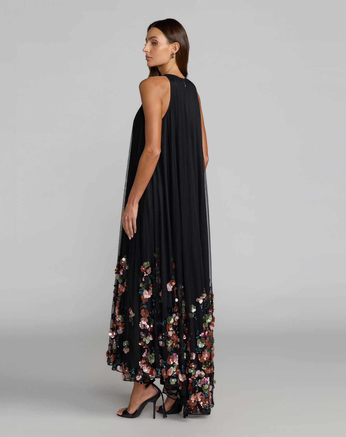 Black Sequin Embellished Sleeveless High Low Gown - Mac Duggal