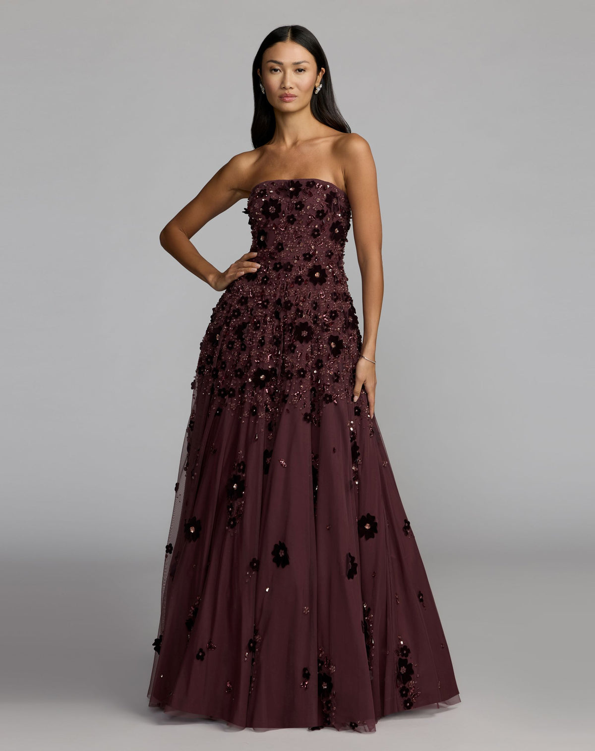 Amethyst Floral Embellished Strapless Ball Gown - Mac Duggal