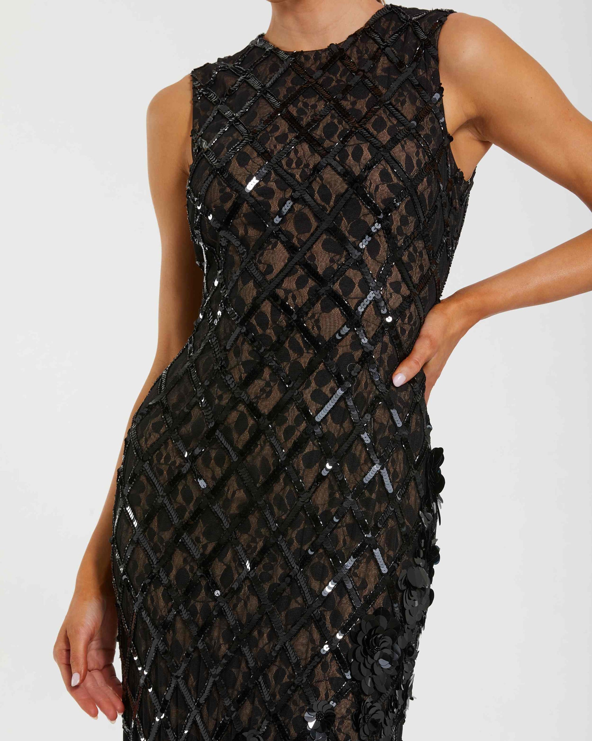 Black Embellished Sleeveless Mermaid Gown - Mac Duggal