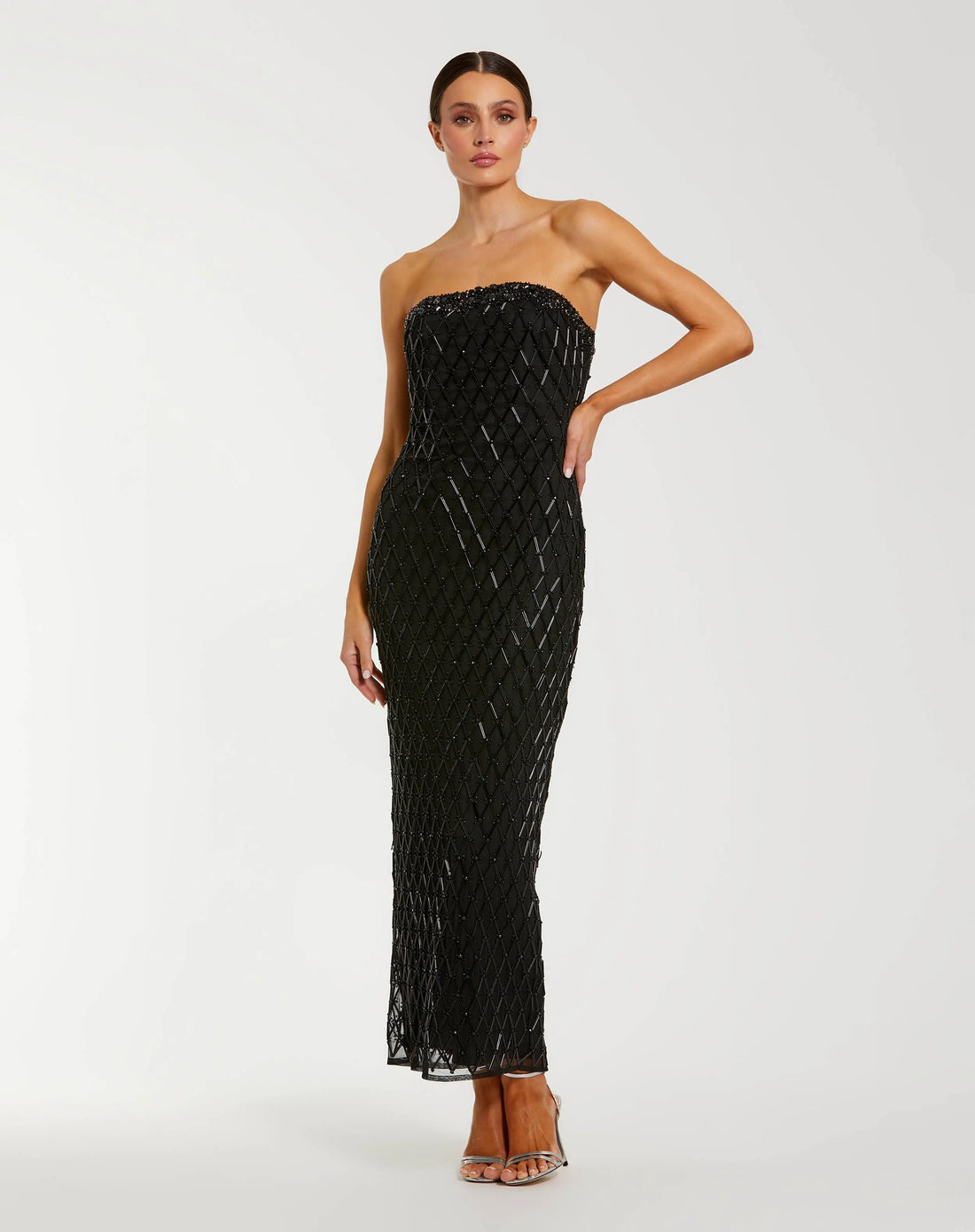 Black Strapless Embellished Column Dress - Mac Duggal