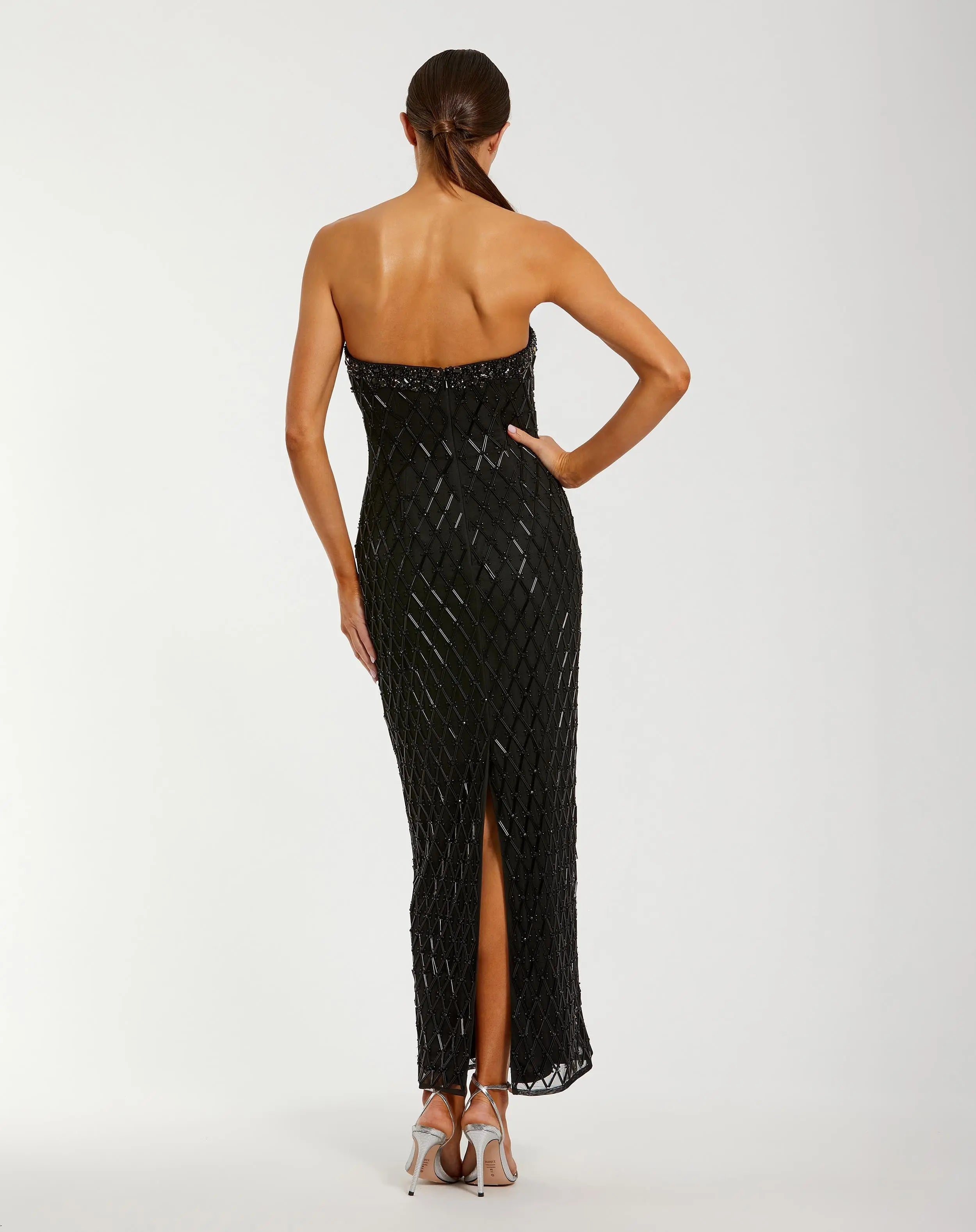 Black Strapless Embellished Column Dress - Mac Duggal