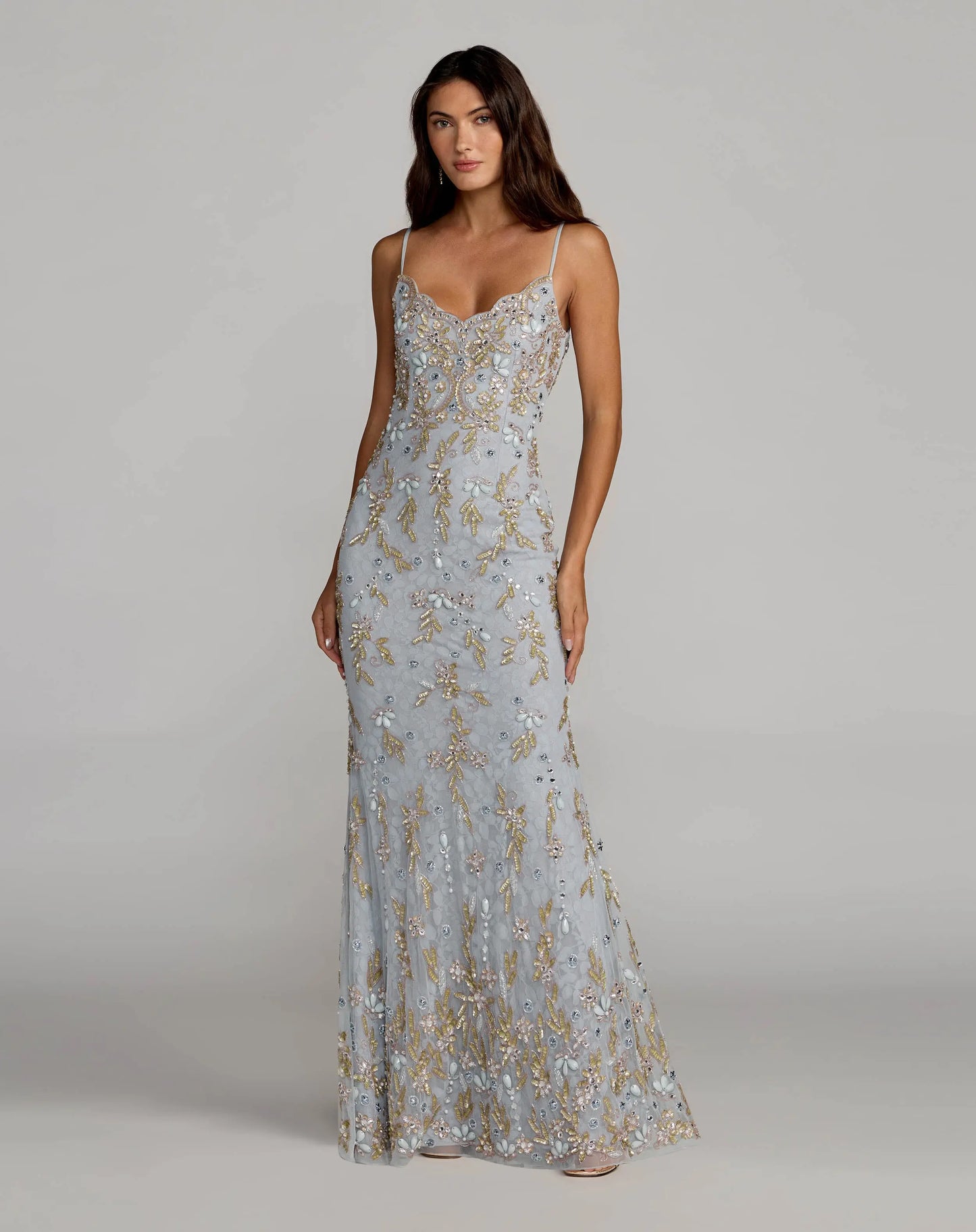 Blue Lace Embellished Mermaid Gown - Mac Duggal