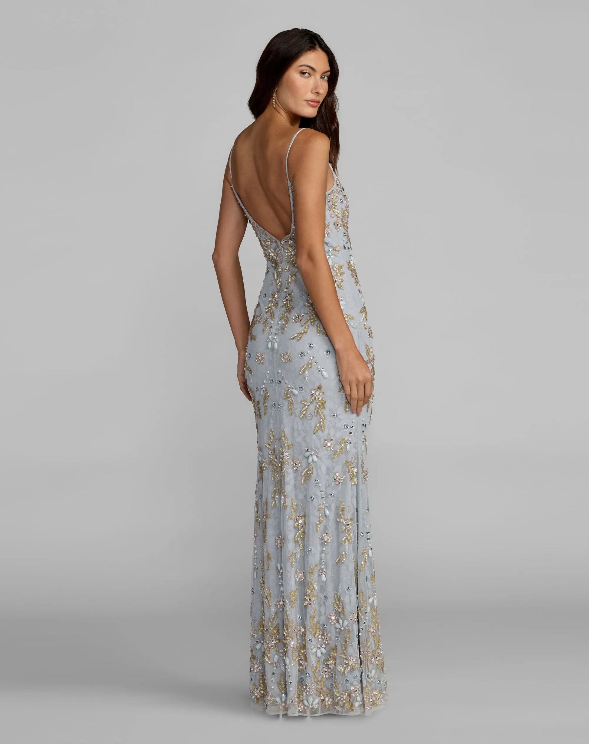 Blue Lace Embellished Mermaid Gown - Mac Duggal
