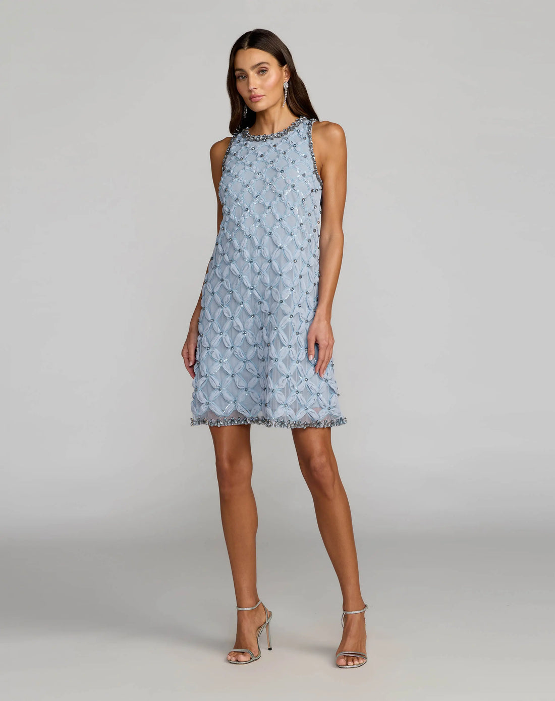 Blue Rhinestone Embellished Sleeveless Mini Dress - Mac Duggal