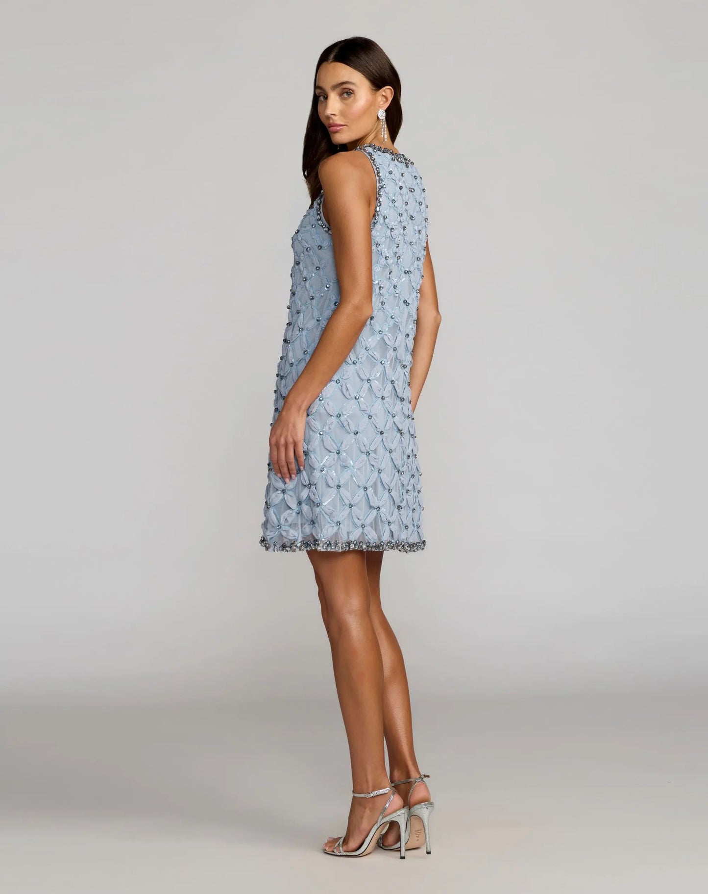 Blue Rhinestone Embellished Sleeveless Mini Dress - Mac Duggal