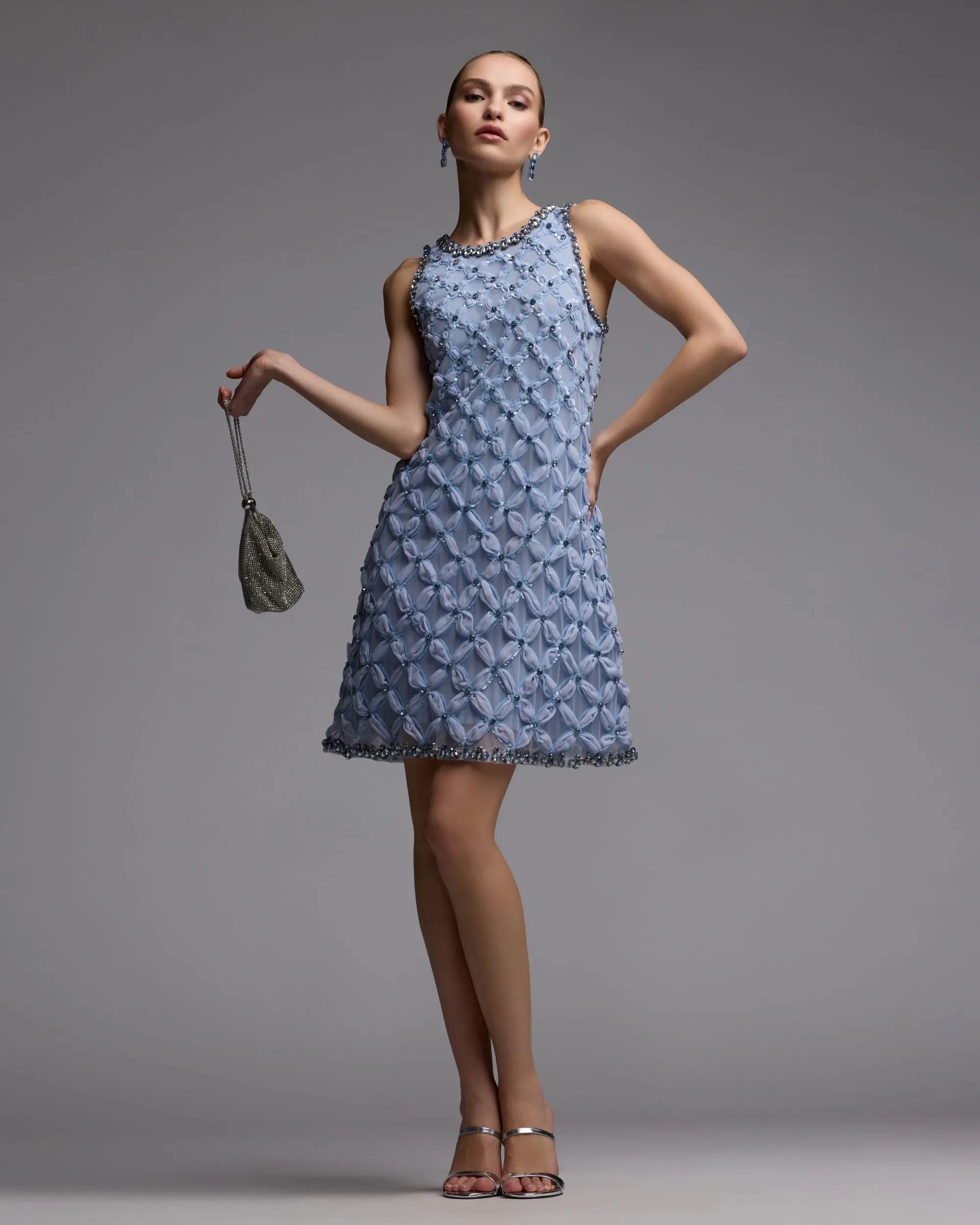 Blue Rhinestone Embellished Sleeveless Mini Dress - Mac Duggal