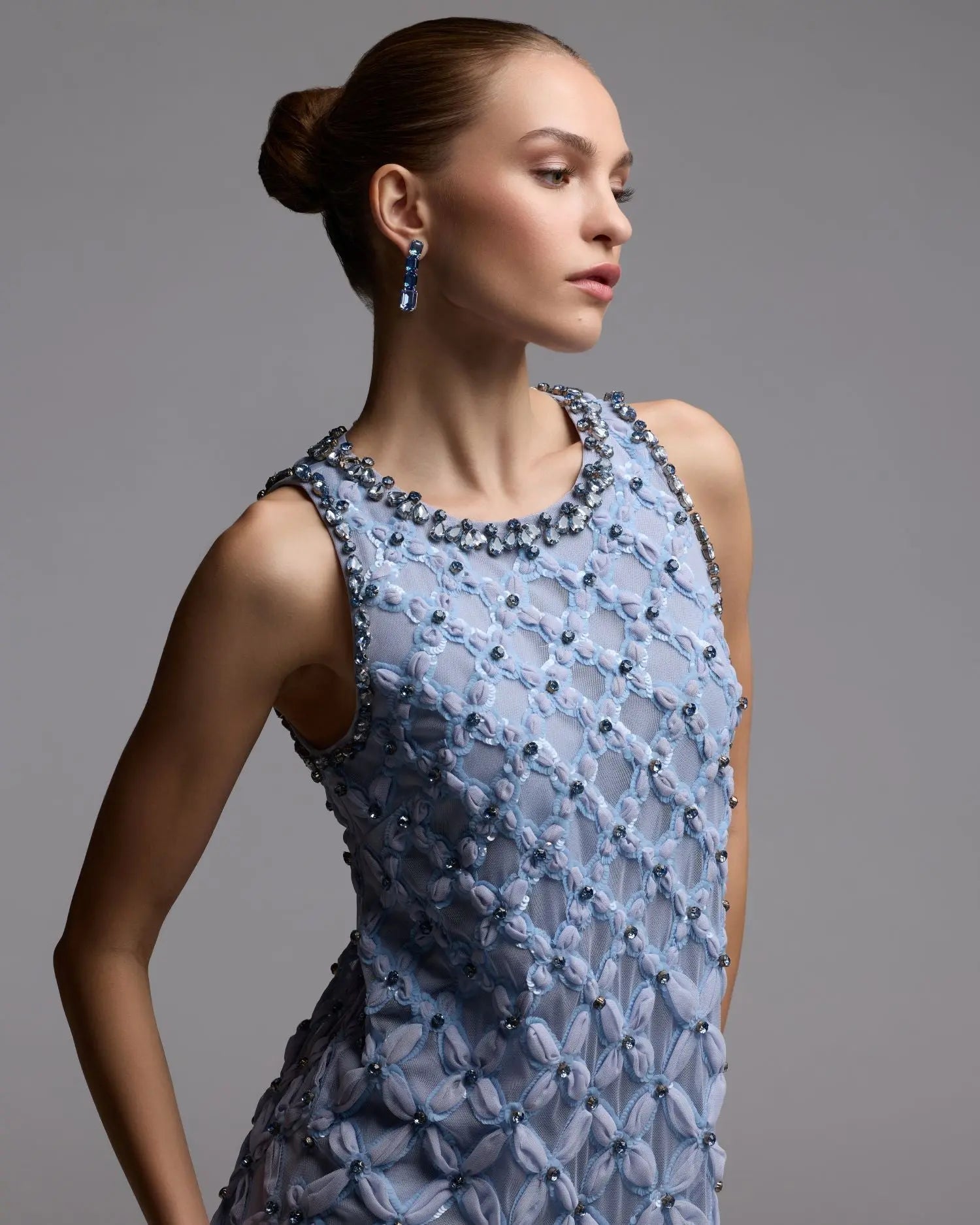Mac Duggal - Blue Rhinestone Embellished Sleeveless Mini Dress - Powder Blue / M Mac Duggal - Blue Rhinestone Embellished Sleeveless Mini Dress - Powder Blue / M