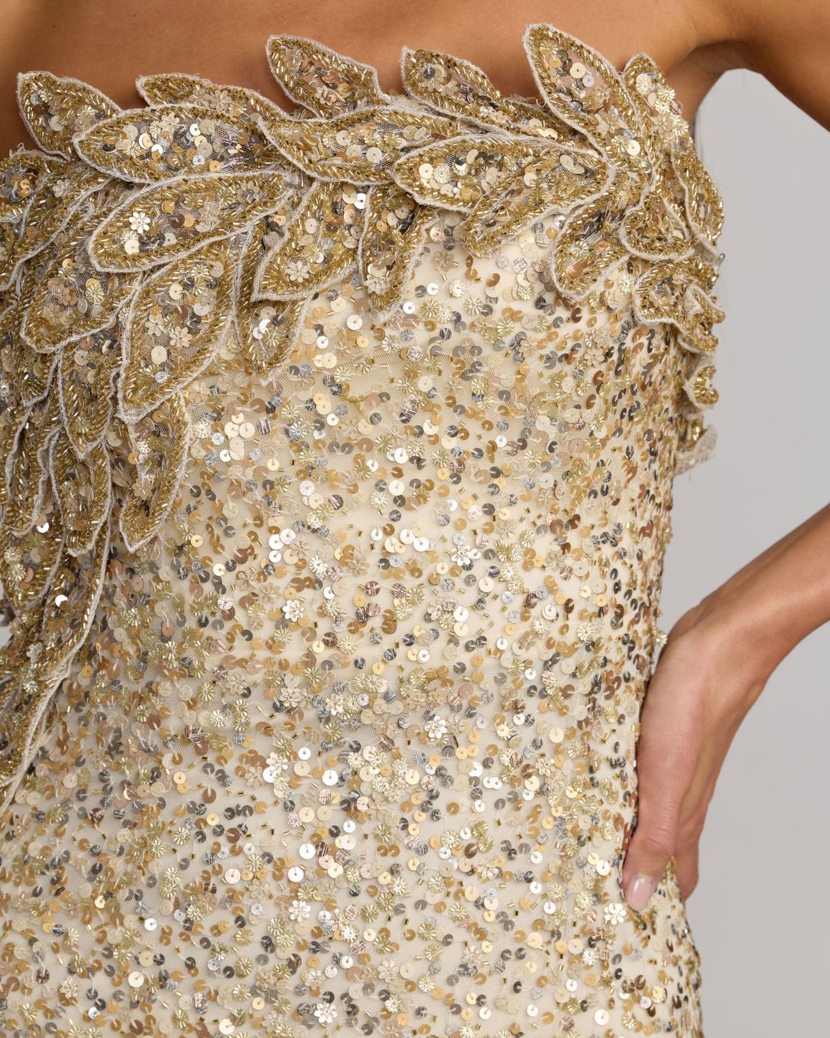 Gold Strapless Mermaid Gown With 3D Floral Appliqué Mac Duggal