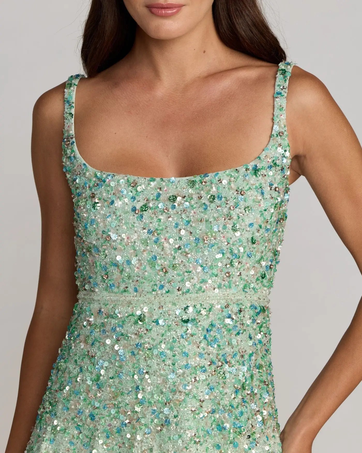 Green Beaded Sleeveless Scoop Neck Midi Dress Mac Duggal