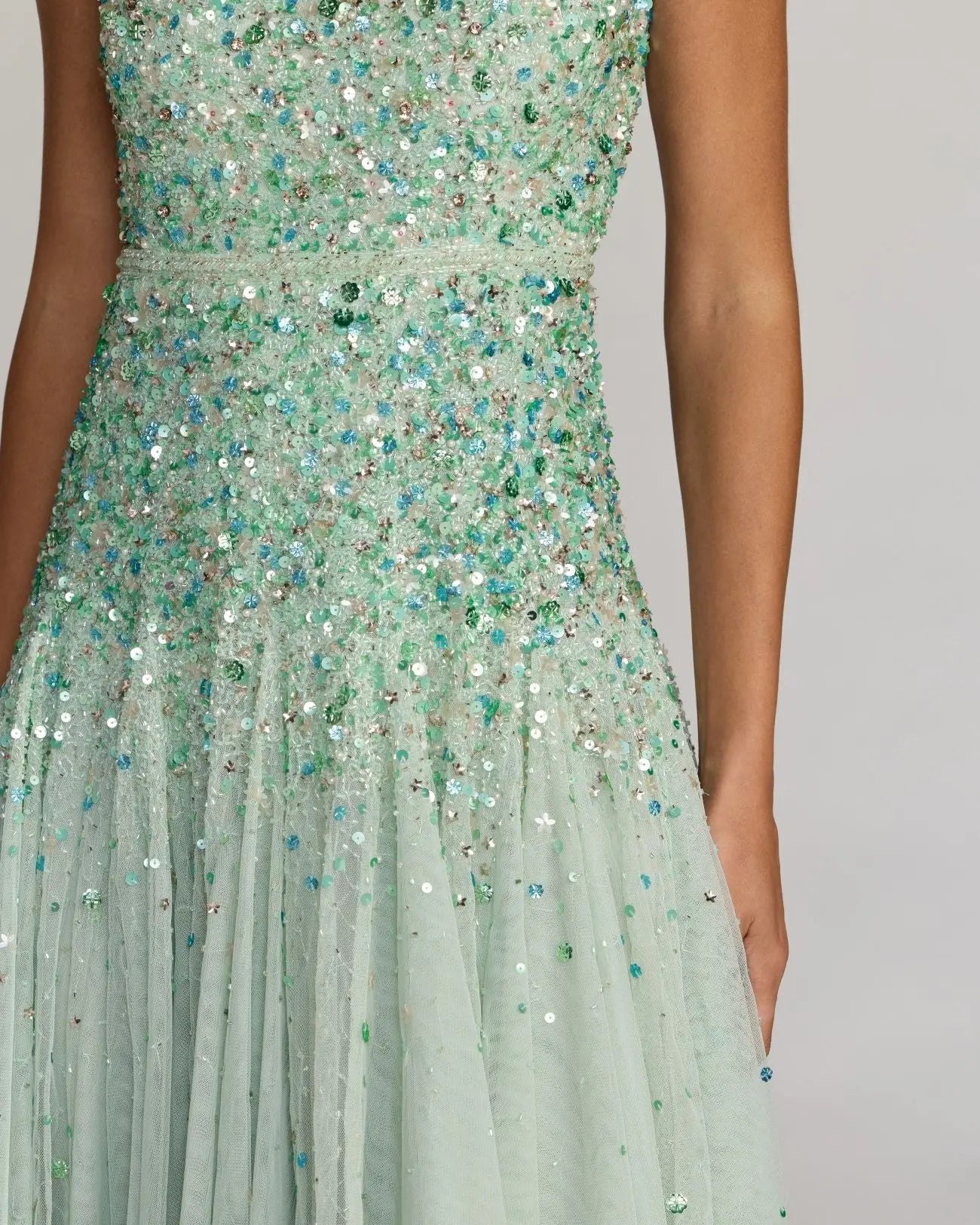 Mac Duggal Women's Beaded Mesh Midi-Dress - Seafoam Multi - Size 12 Mac Duggal Women's Beaded Mesh Midi-Dress - Seafoam Multi - Size 12