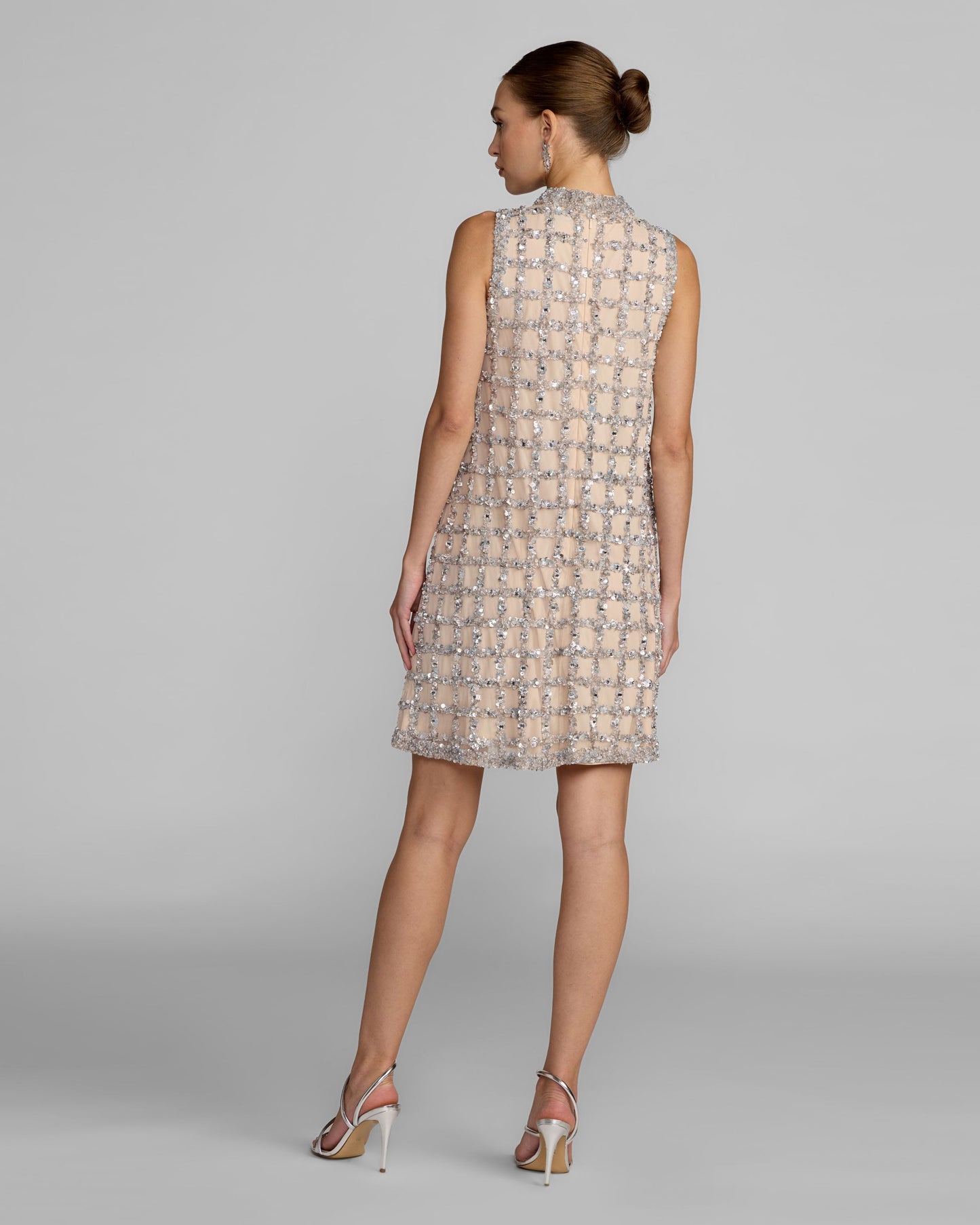 Silver Nude Crystal Embellished Shift Dress - Mac Duggal