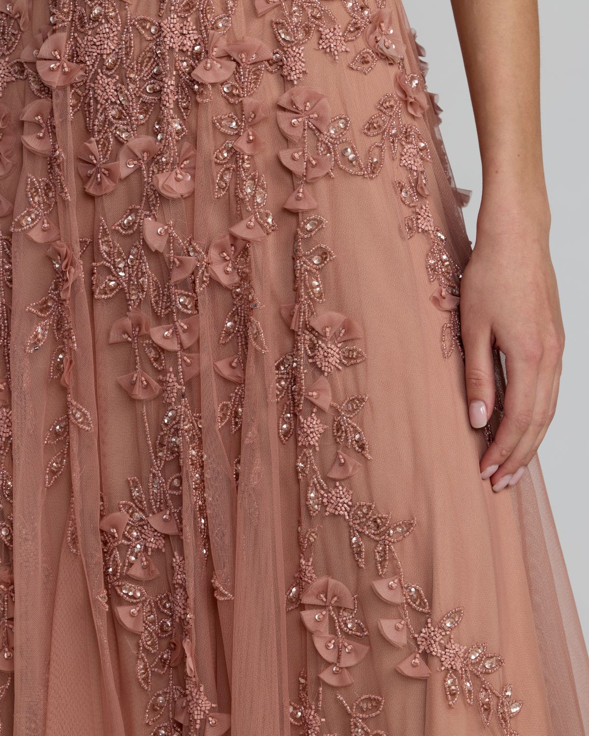 Pink Floral Embellished Cap Sleeve Midi Dress Mac Duggal