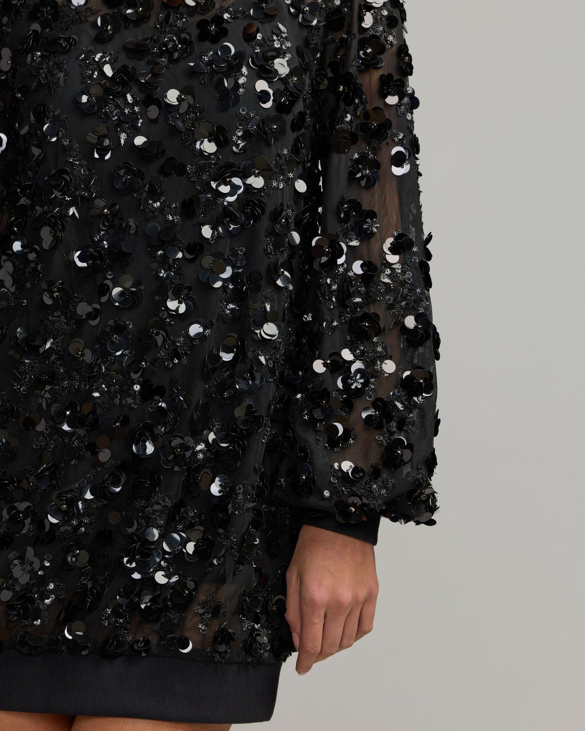 Black Sequin Embellished Sweatshirt Mini Dress - Mac Duggal