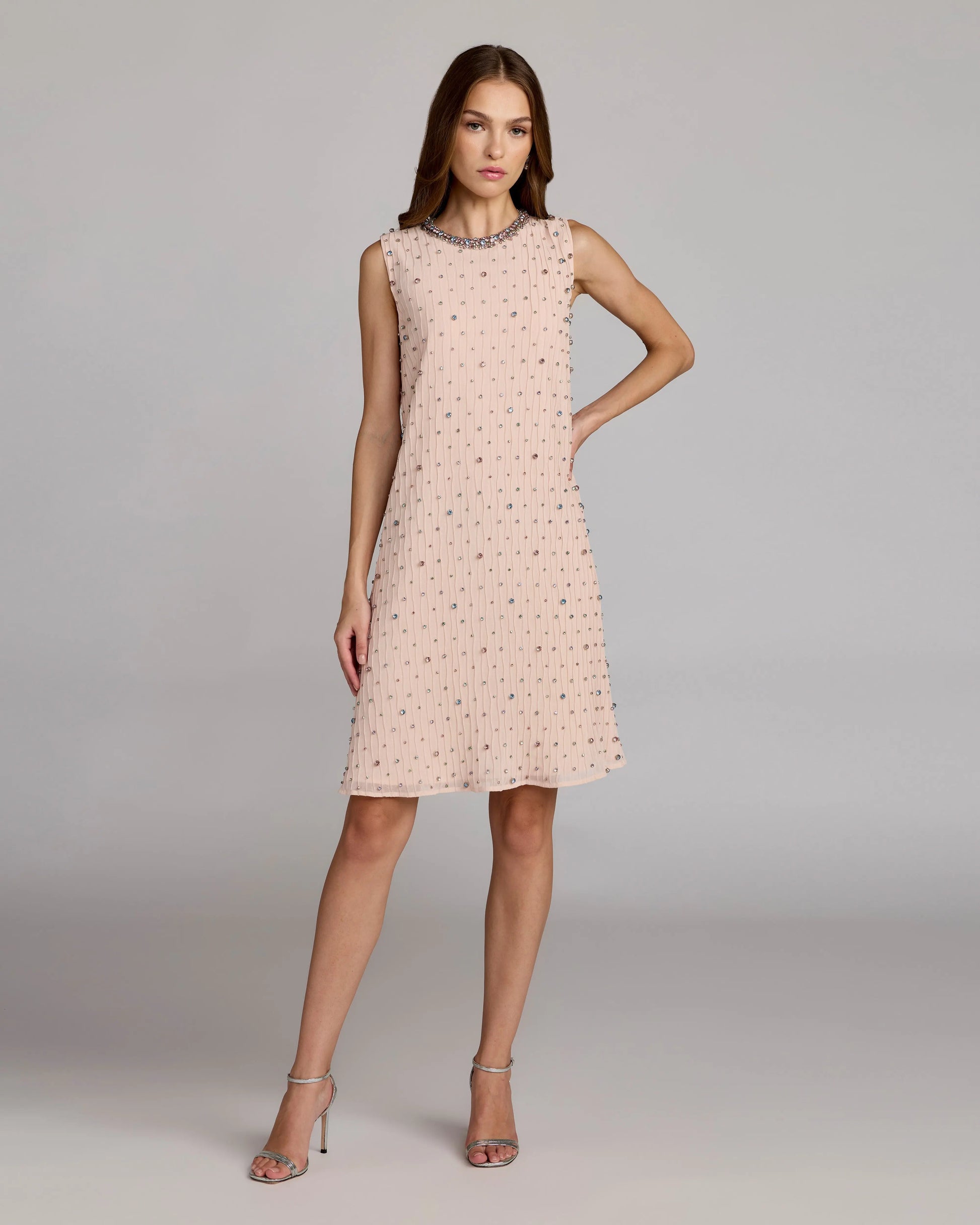 Light Pink Embellished Sleeveless Shift Mini Dress Light Pink Embellished Sleeveless Shift Mini Dress