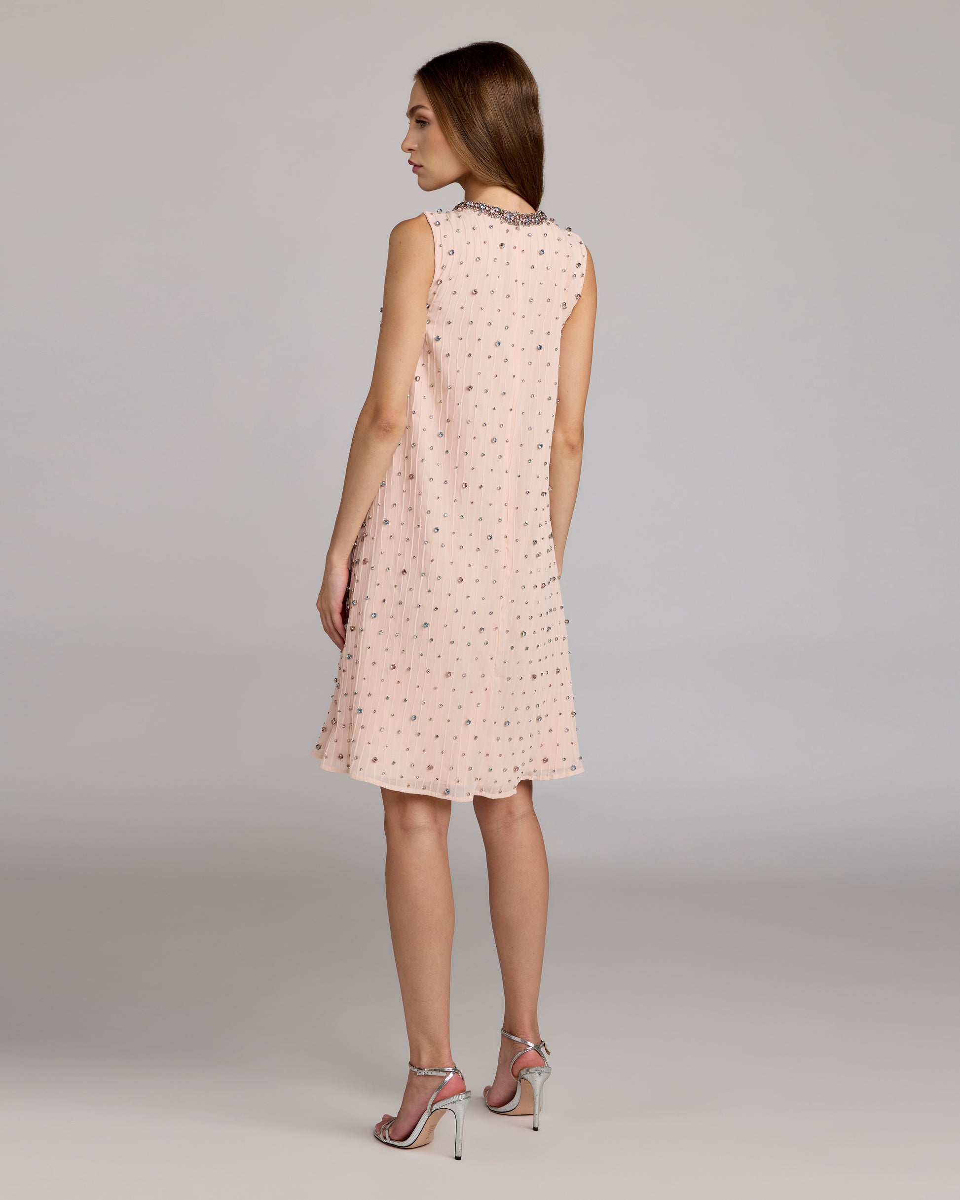 Light Pink Embellished Sleeveless Shift Mini Dress Mac Duggal