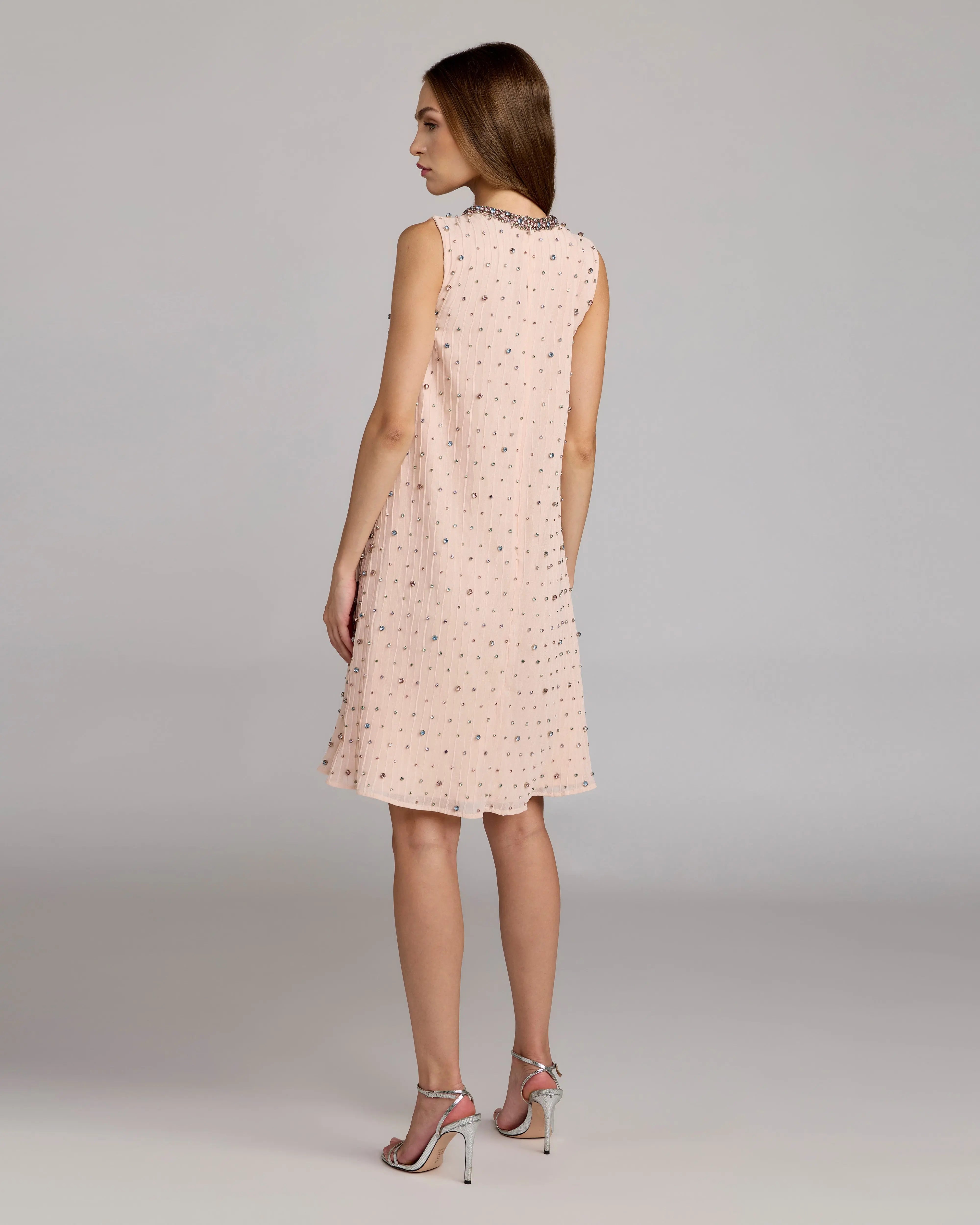 Light Pink Embellished Sleeveless Shift Mini Dress Mac Duggal