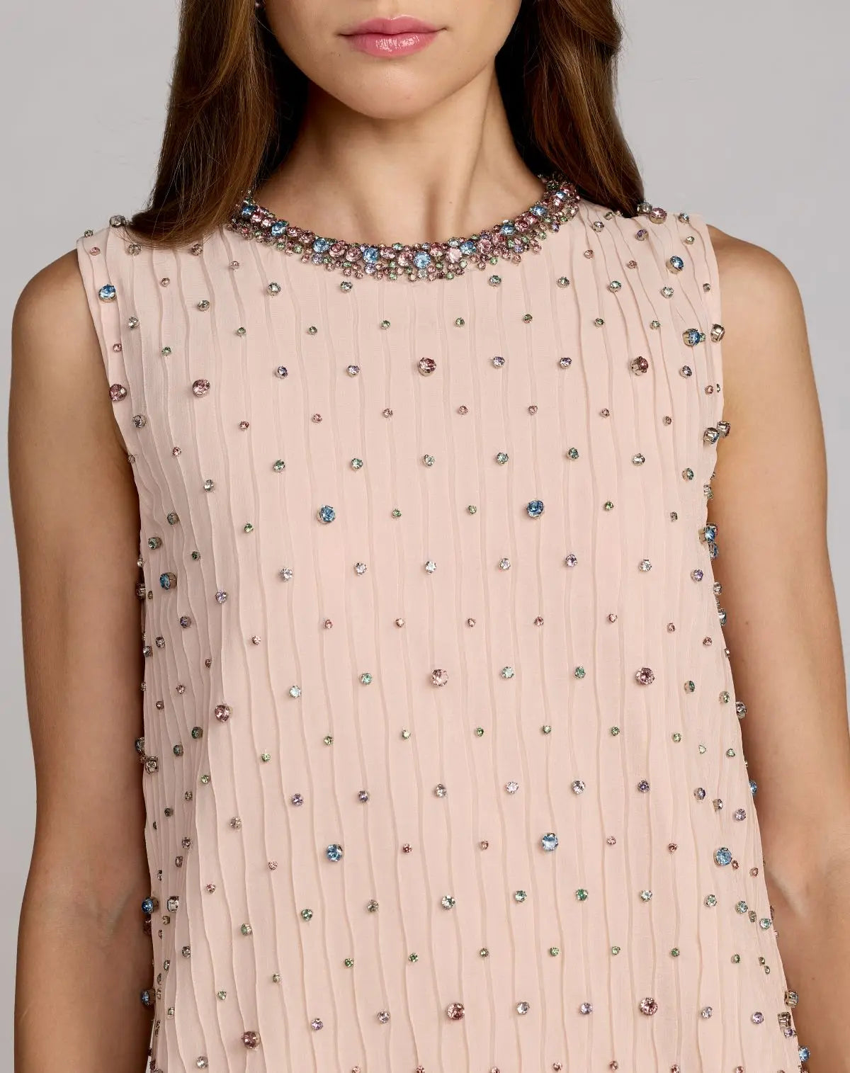 Mac Duggal - Light Pink Embellished Sleeveless Shift Mini Dress