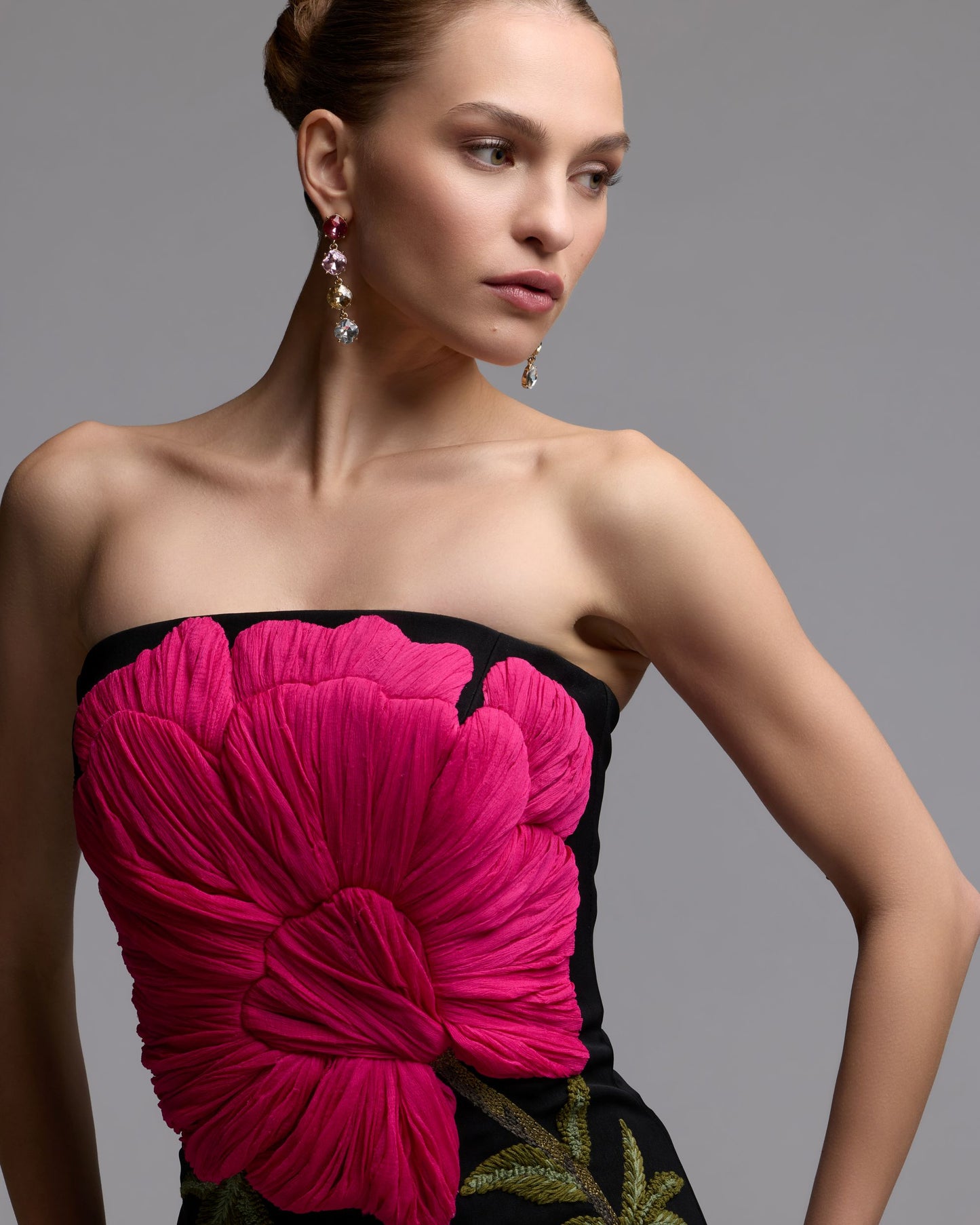 Black Strapless Floral Embroidered Midi Dress- Ieena for Mac Duggal