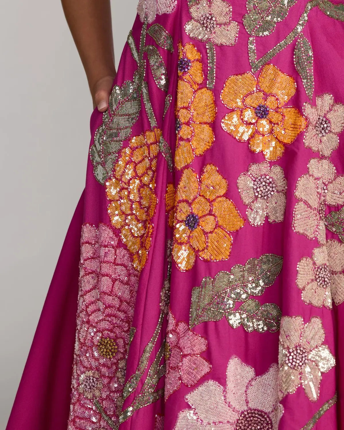 Hot Pink Strapless Floral Embellished Midi Dress Mac Duggal