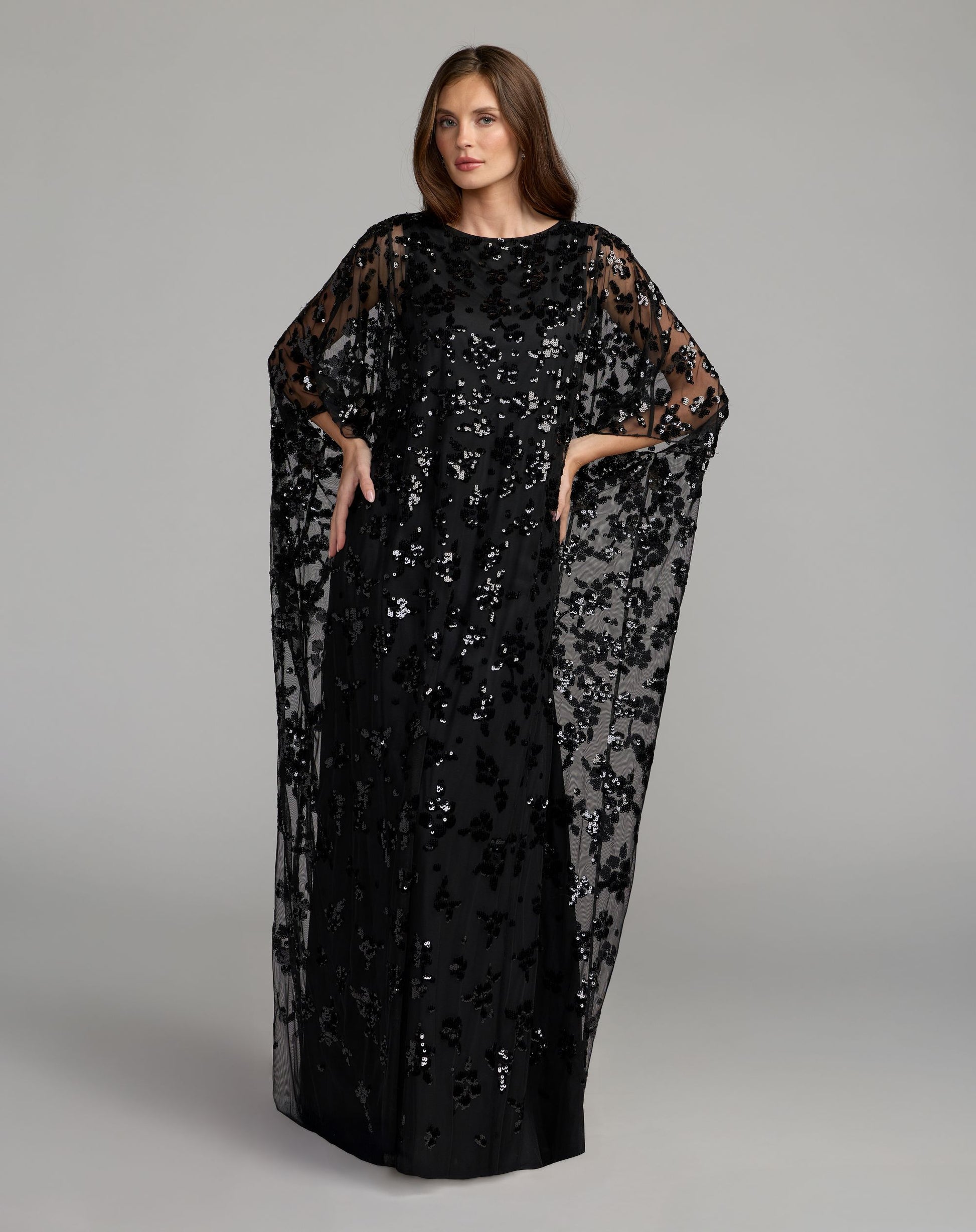 Black Sequin Embellished High Neck Kaftan Gown - Mac Duggal