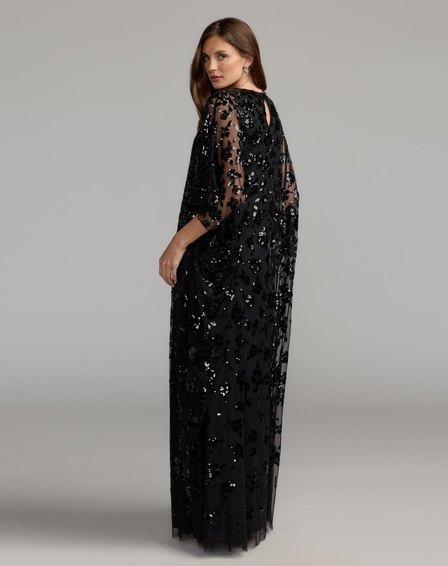 Black Sequin Embellished High Neck Kaftan Gown - Mac Duggal