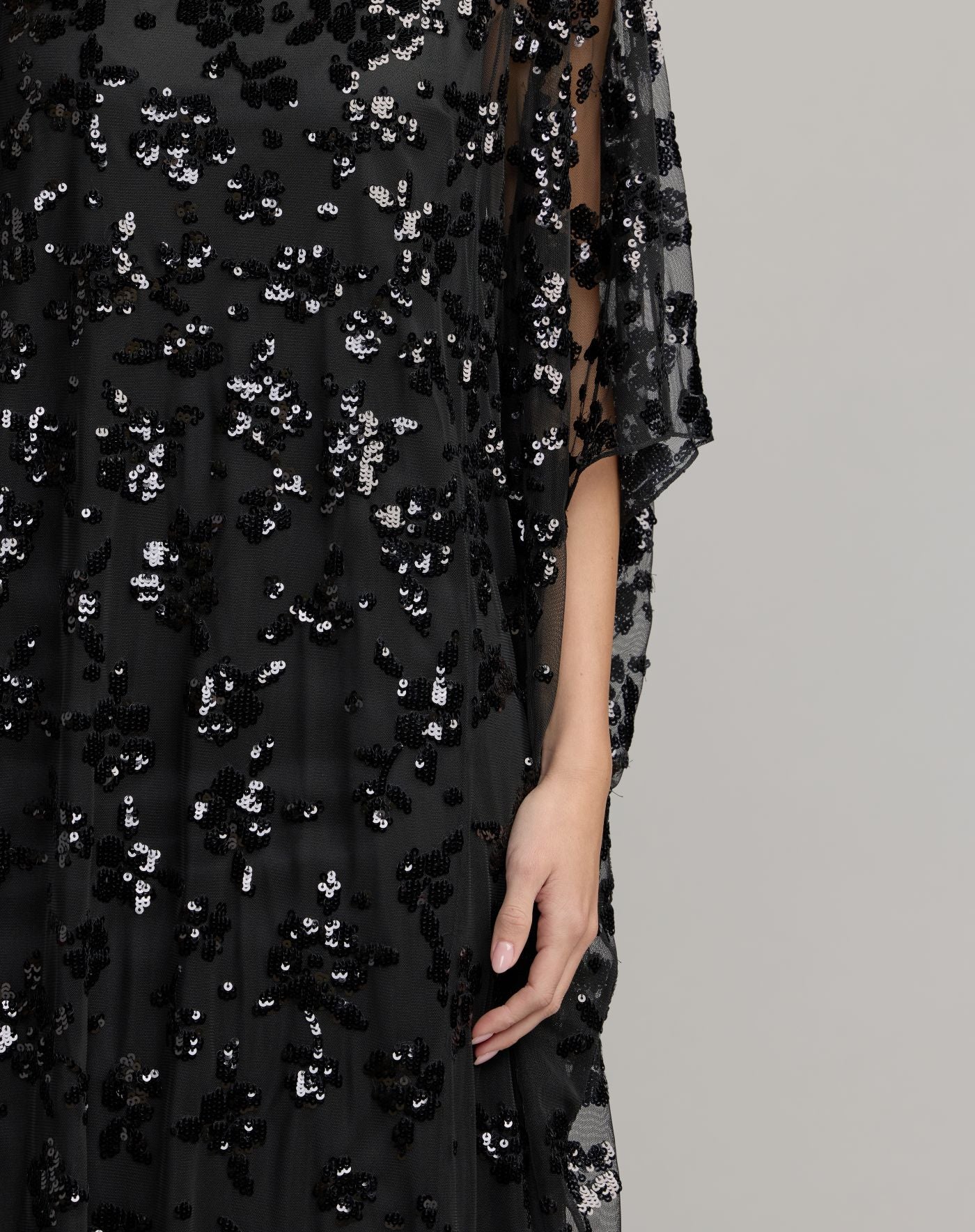Black Sequin Embellished High Neck Kaftan Gown - Mac Duggal