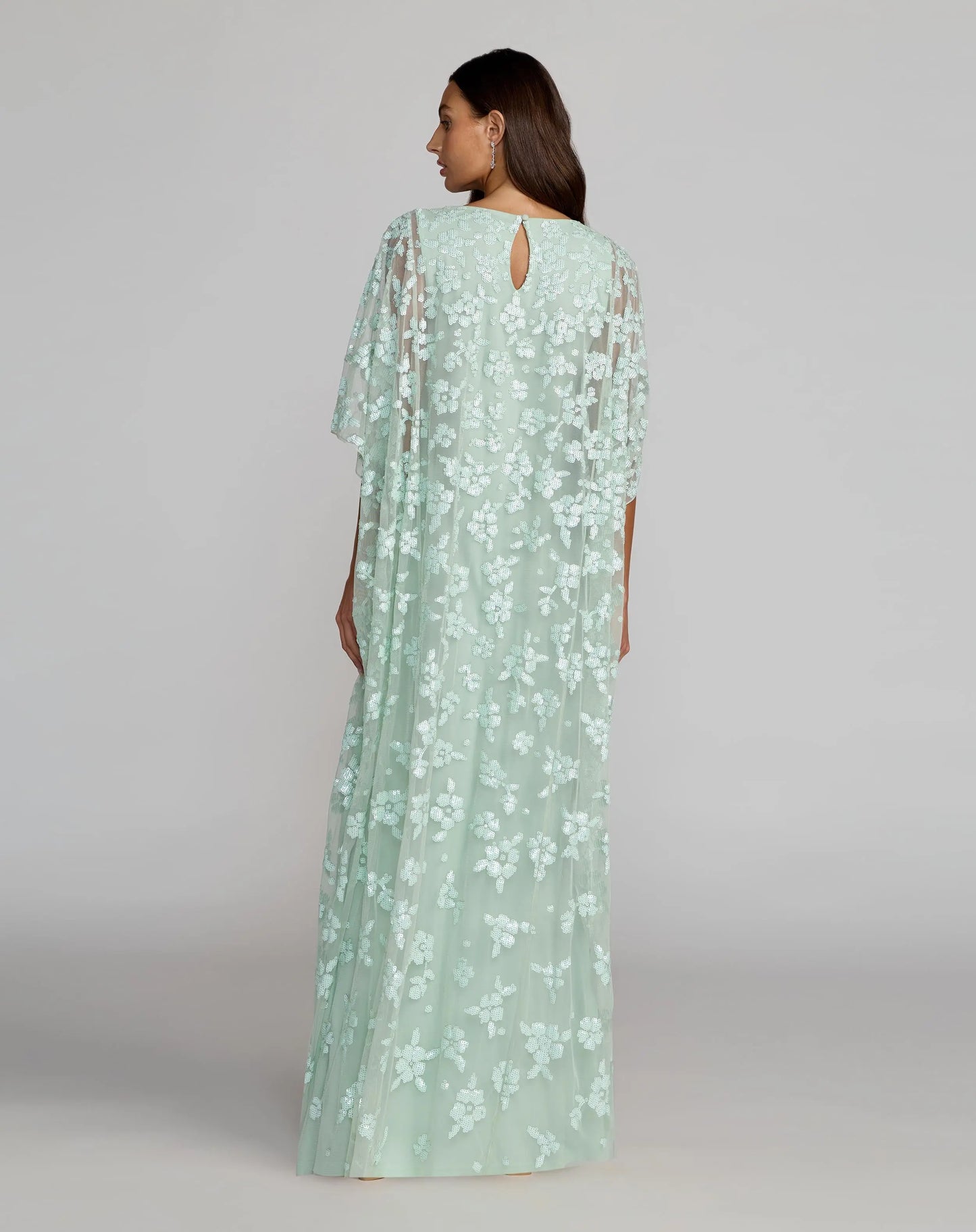 Green Sequin Floral Caftan Gown Mac Duggal
