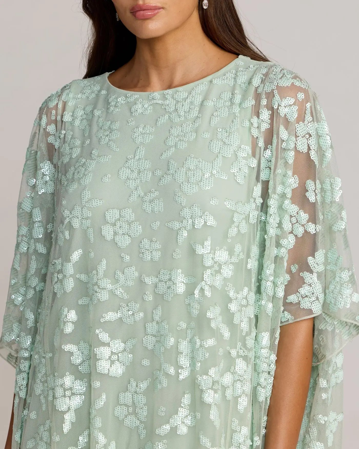Green Sequin Floral Caftan Gown Mac Duggal
