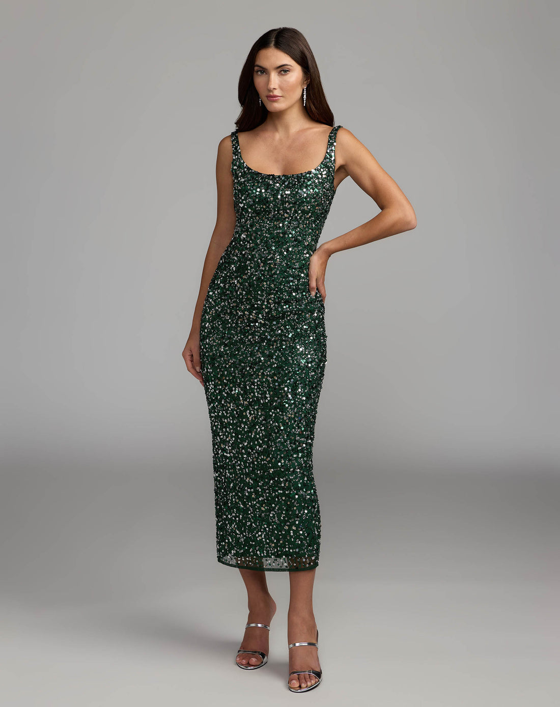 Emerald Sequin Sleeveless Midi Dress Mac Duggal