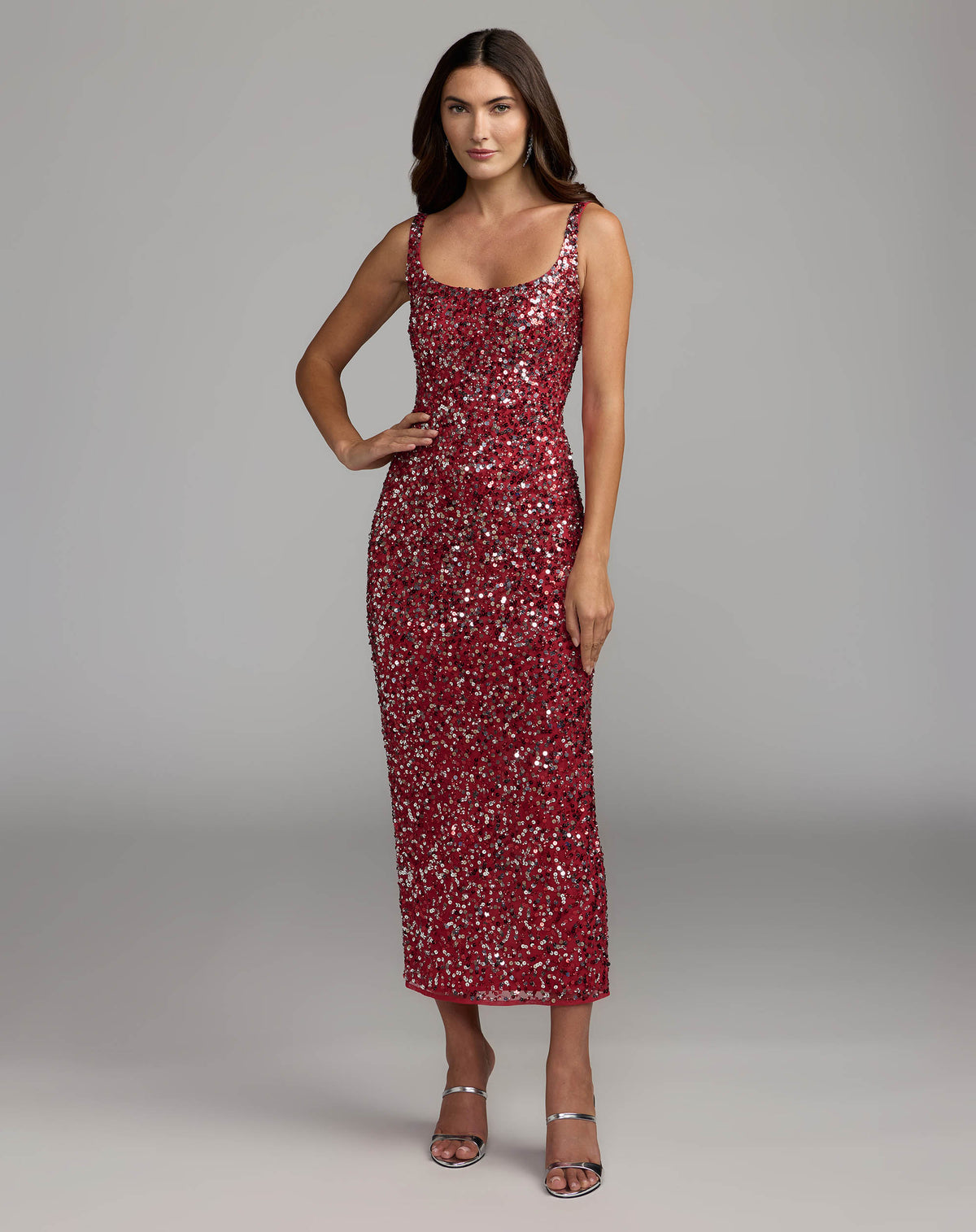 Red Sequin Sleeveless Midi Dress - Mac Duggal