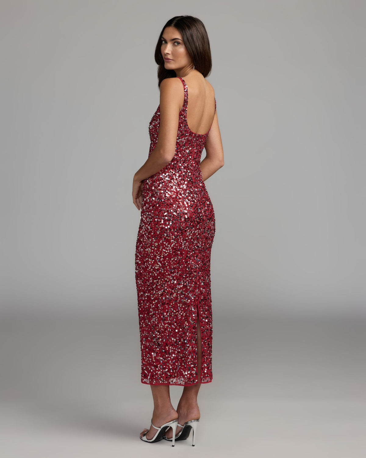 Red Sequin Sleeveless Midi Dress - Mac Duggal