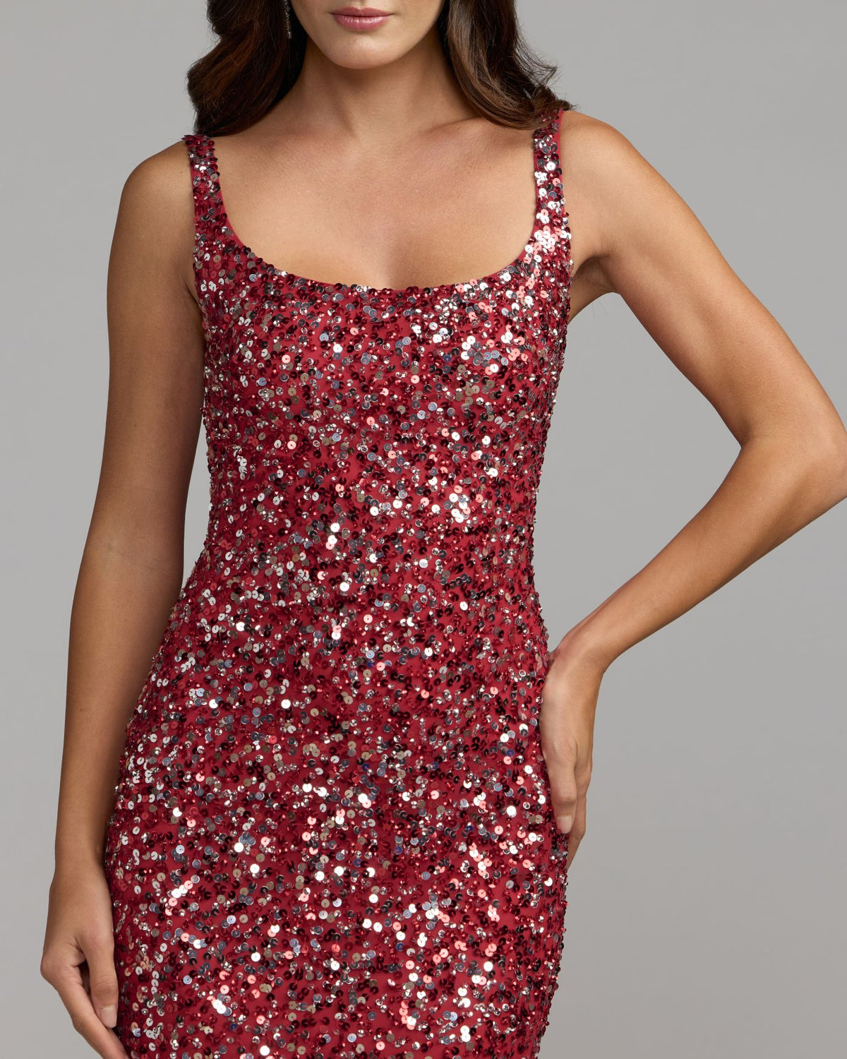 Red Sequin Sleeveless Midi Dress - Mac Duggal