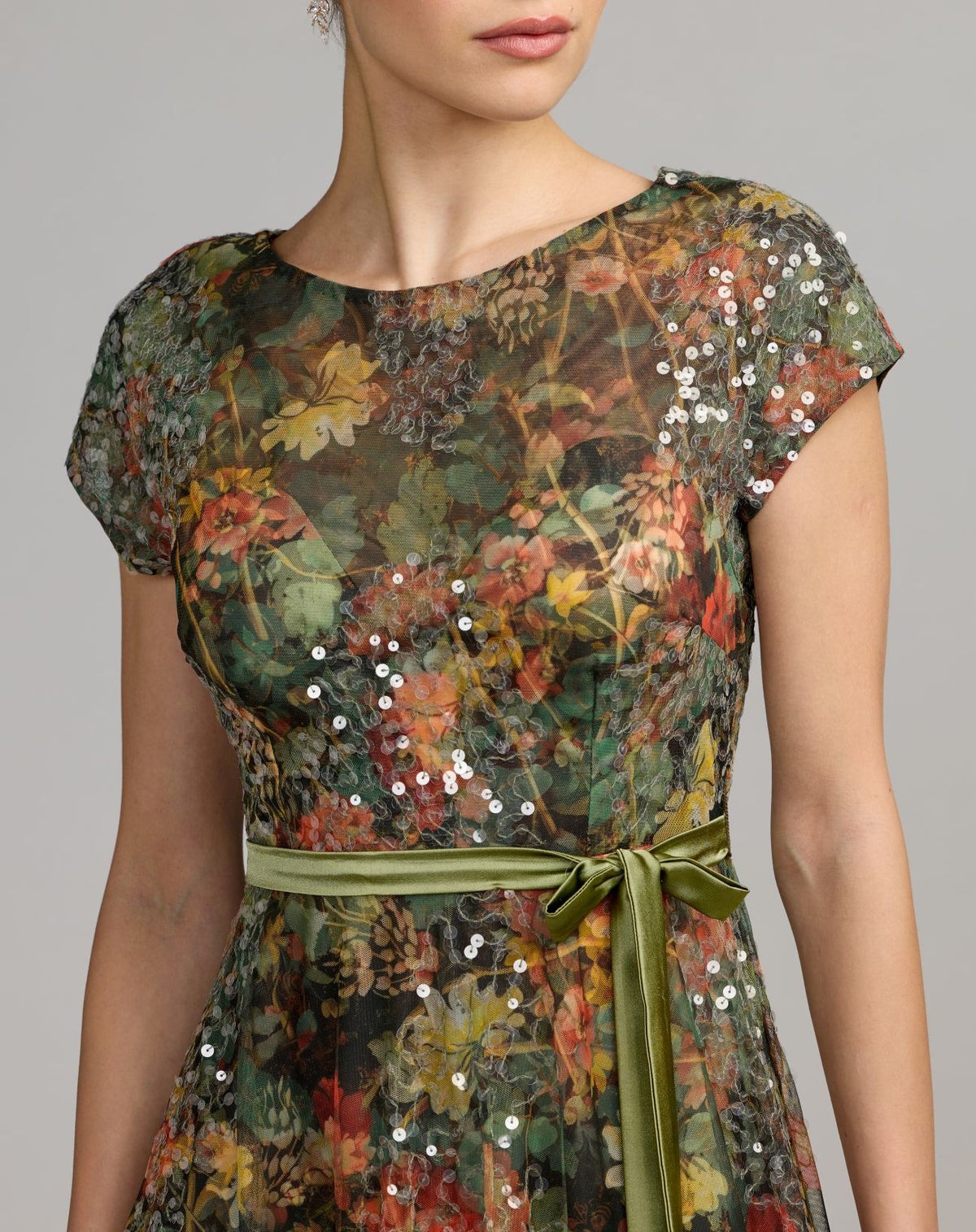 Multicolor Floral Belted A-Line Gown - Mac Duggal