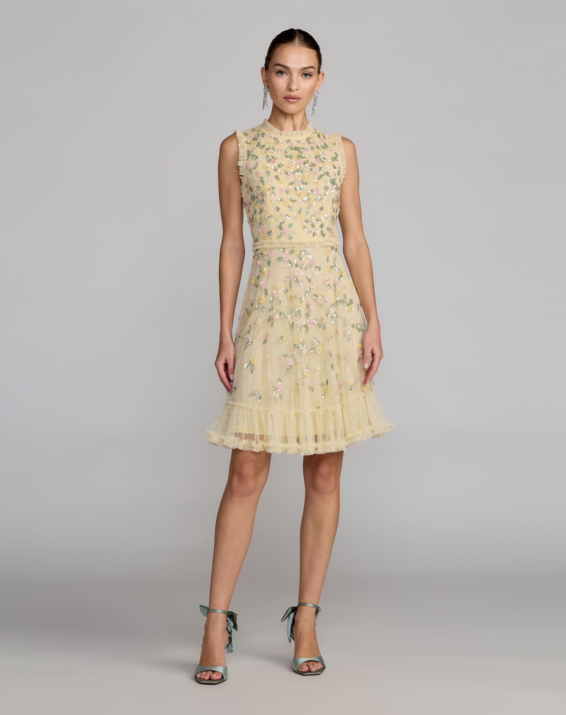 yellow embellished dress Yellow Sleeveless Sequin Embellished Dress