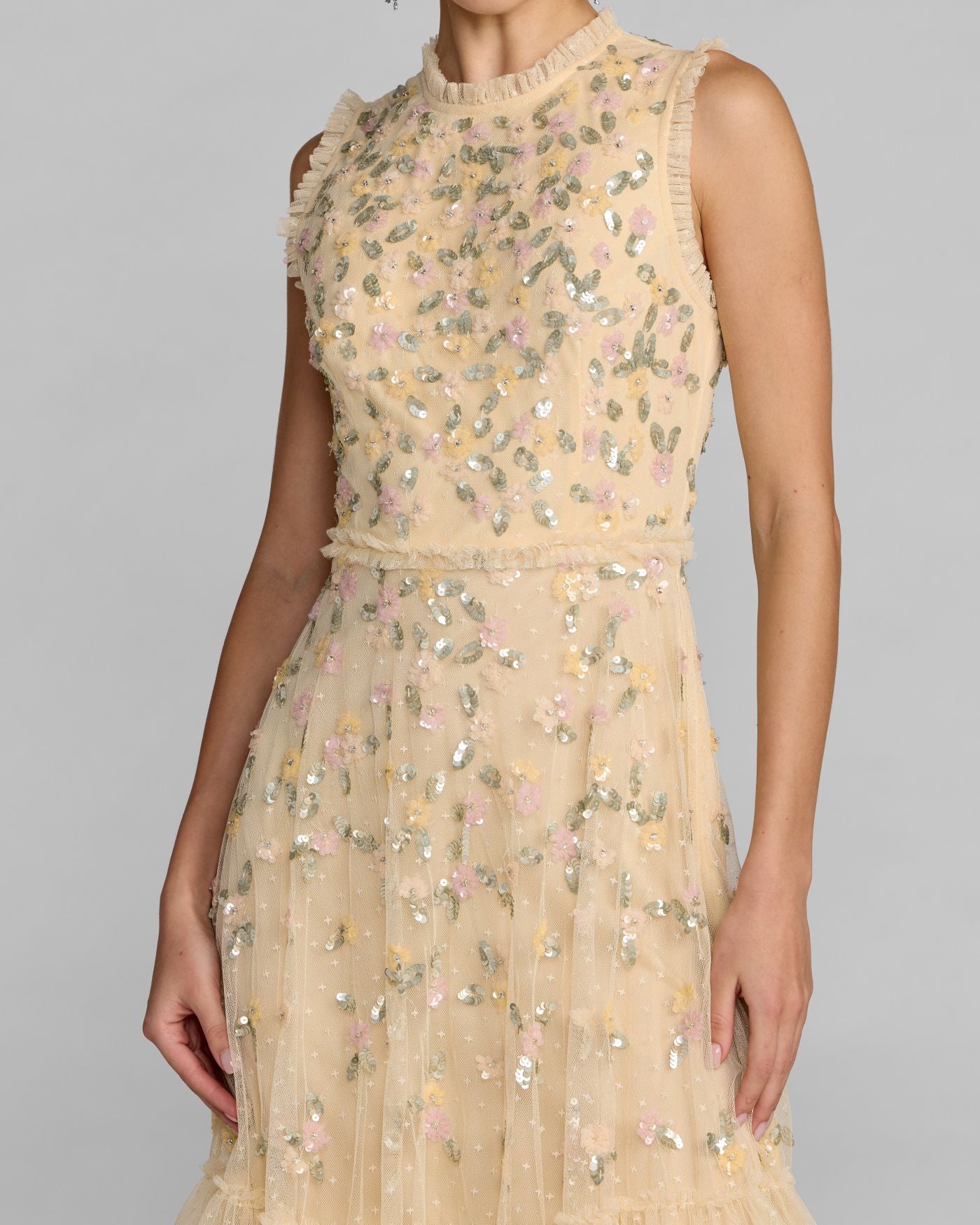 Yellow Sleeveless Sequin Embellished Dress - Mac Duggal