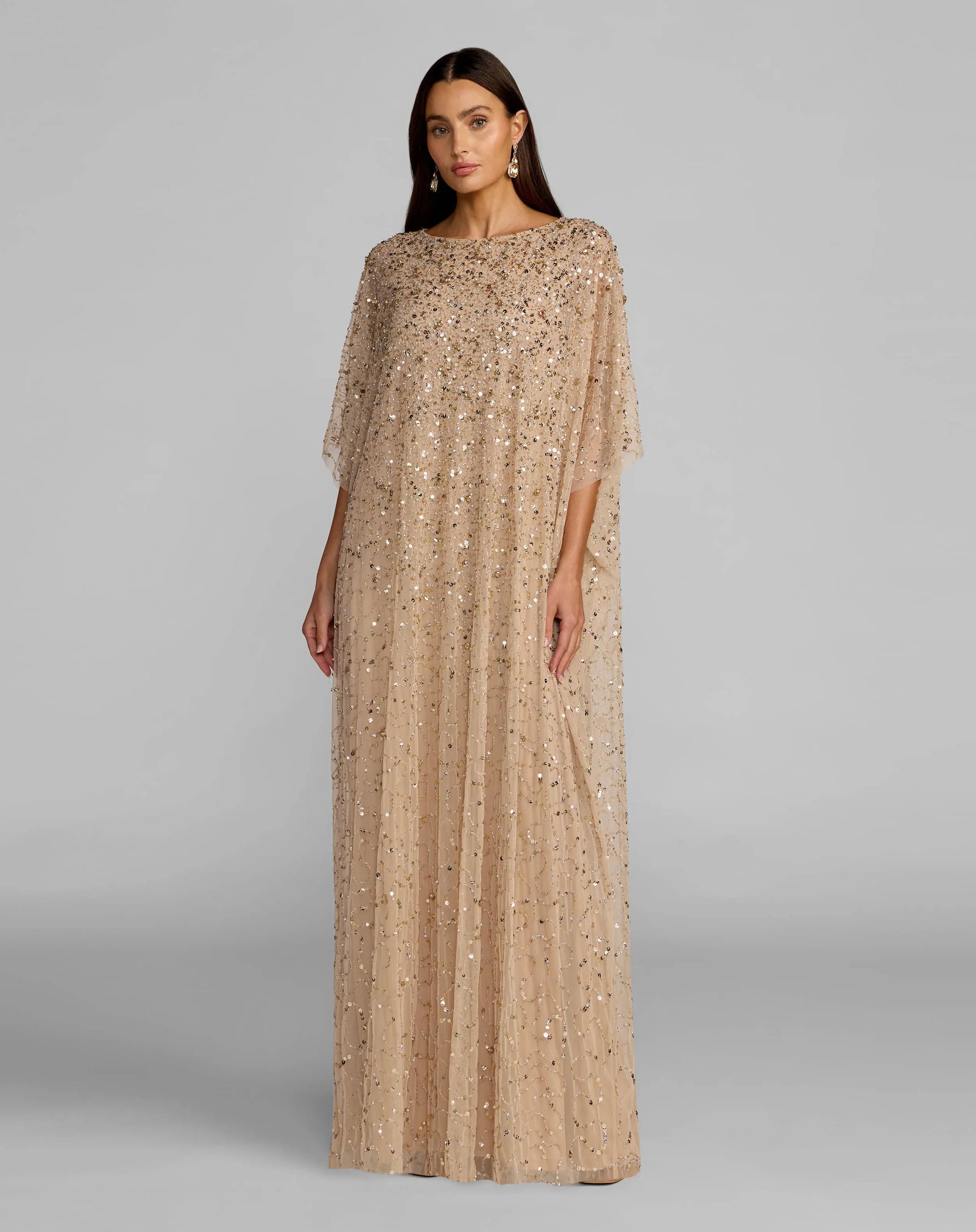Gold Sequin Embellished Caftan Gown Mac Duggal