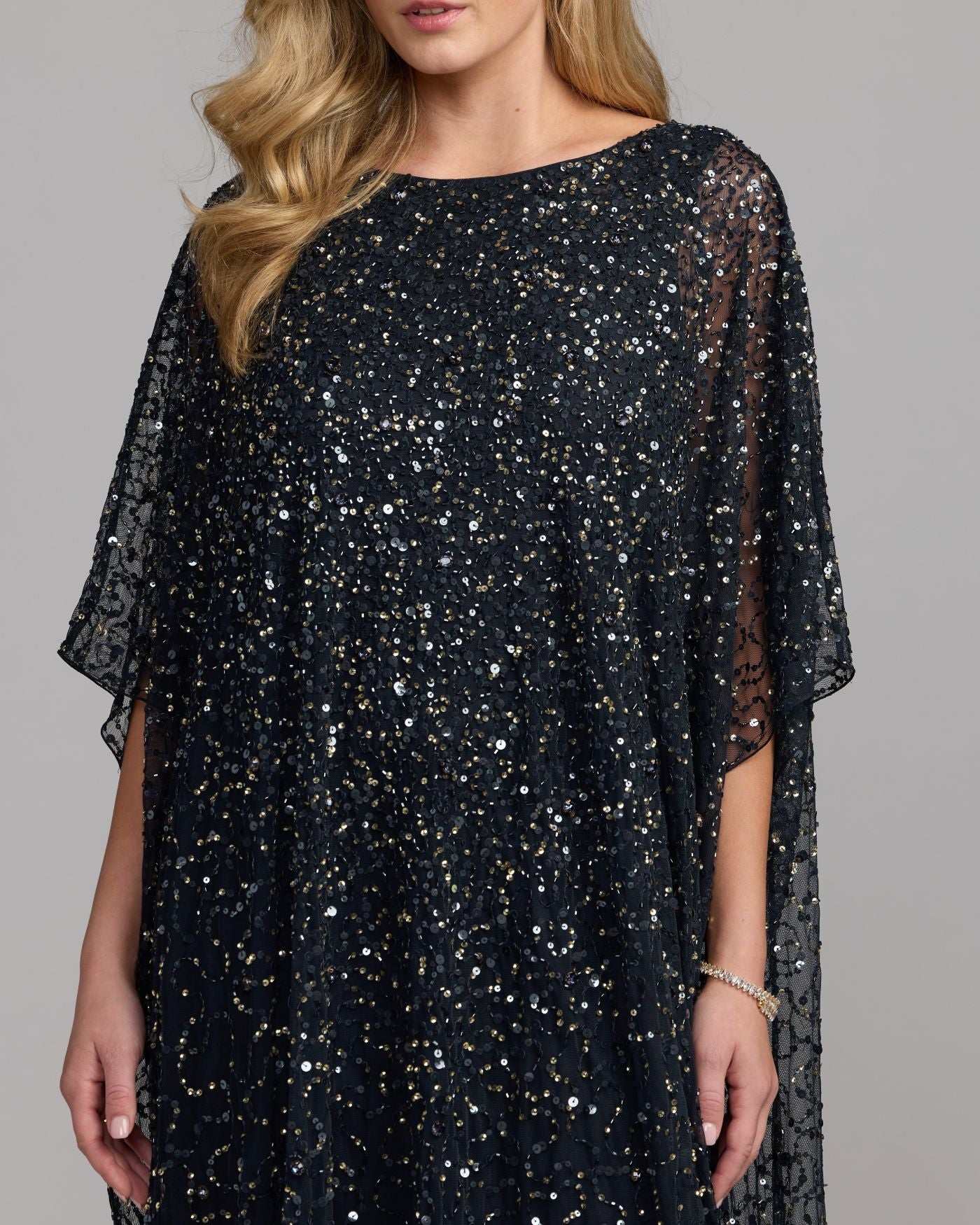 Navy Sequin Embellished Kaftan Gown Mac Duggal