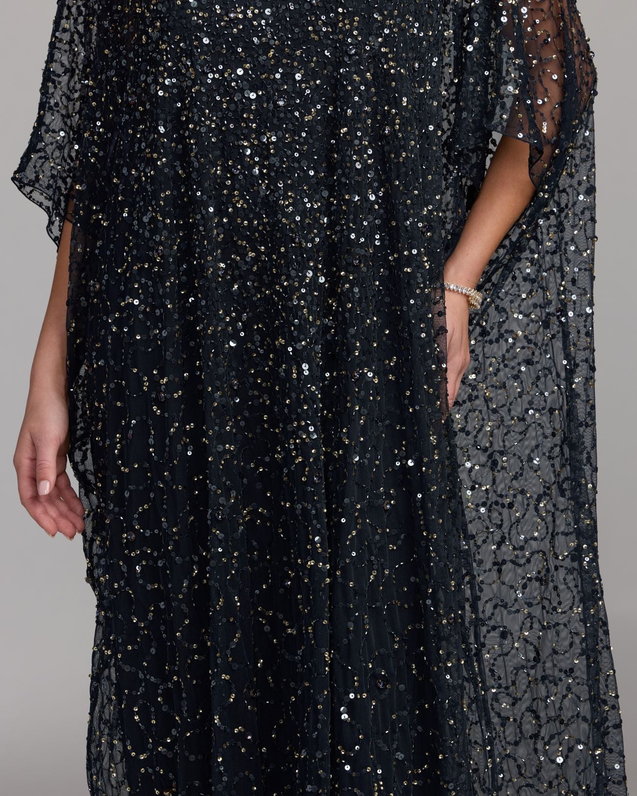 Navy Sequin Embellished Kaftan Gown Mac Duggal