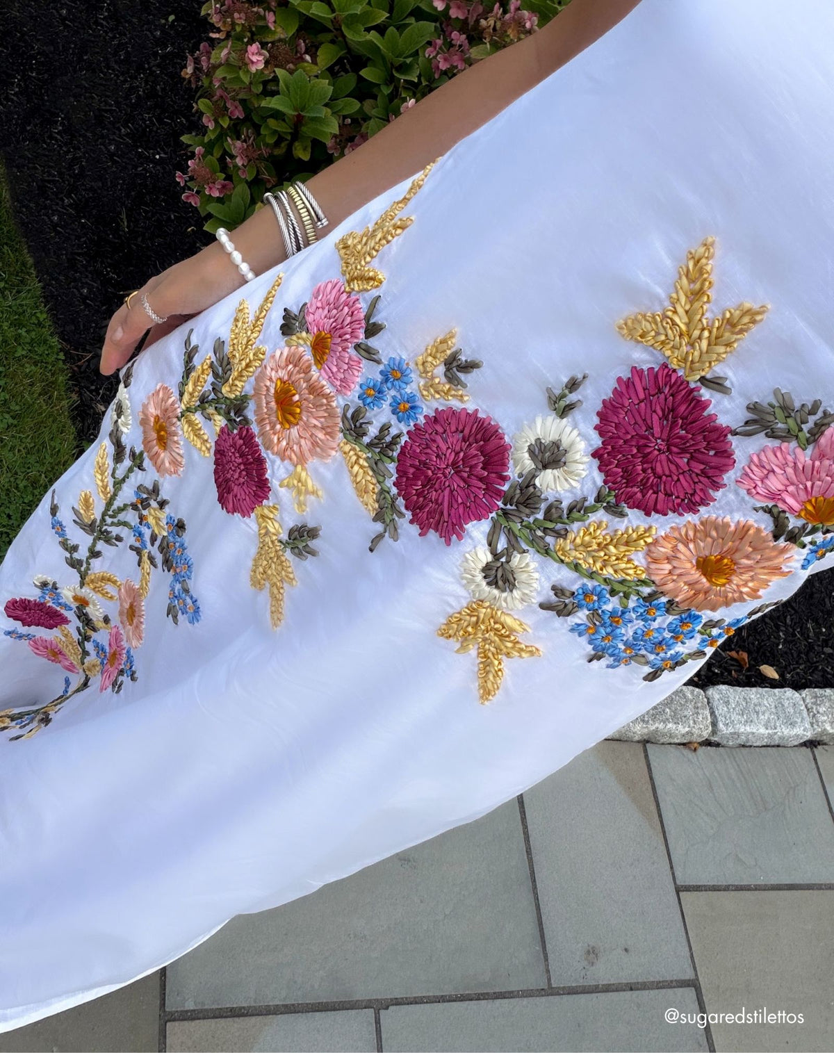 White Multi Strapless Floral Embroidered Linen Gown - Mac Duggal