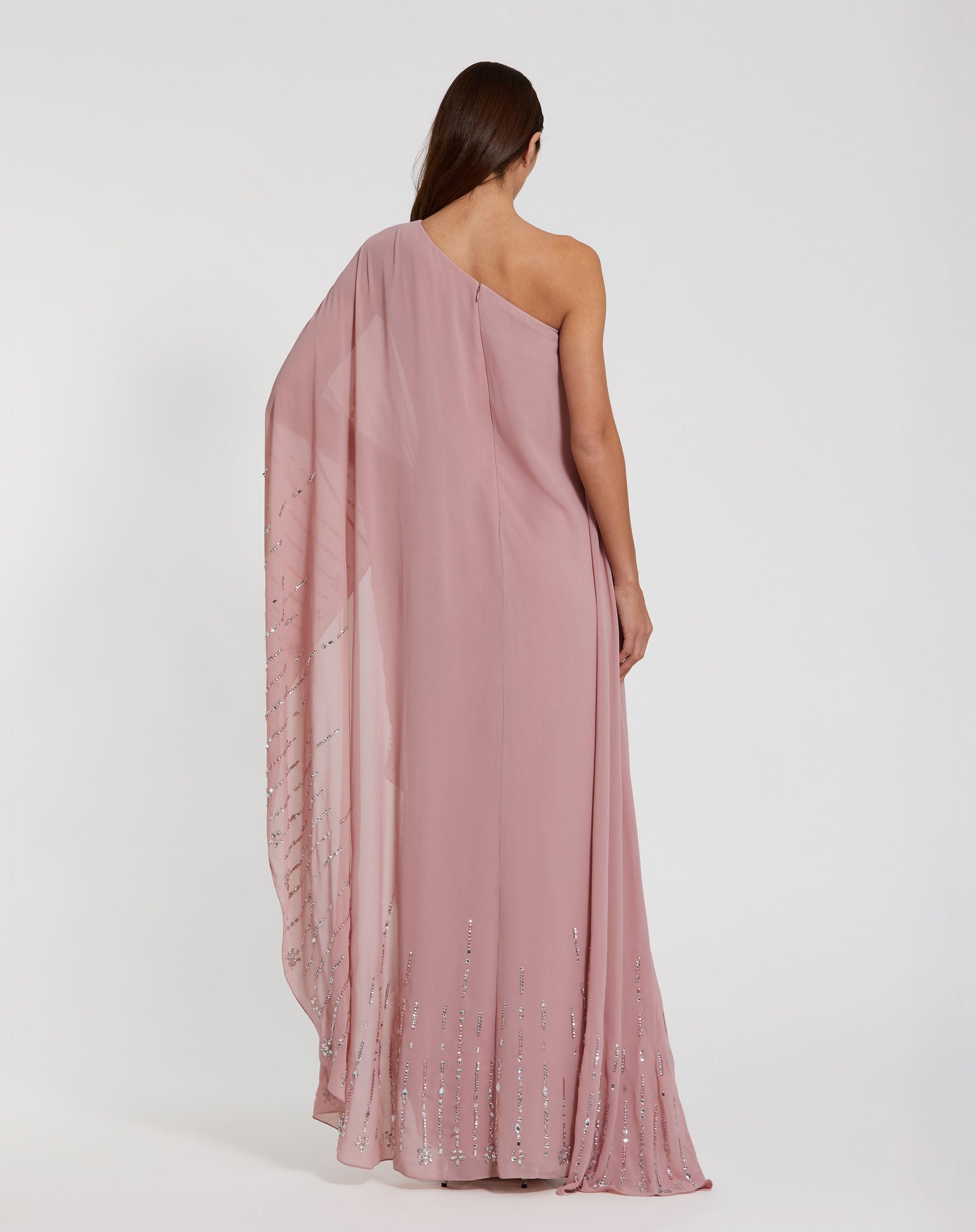 Pink One Shoulder Embellished Trim Kaftan Gown - Mac Duggal