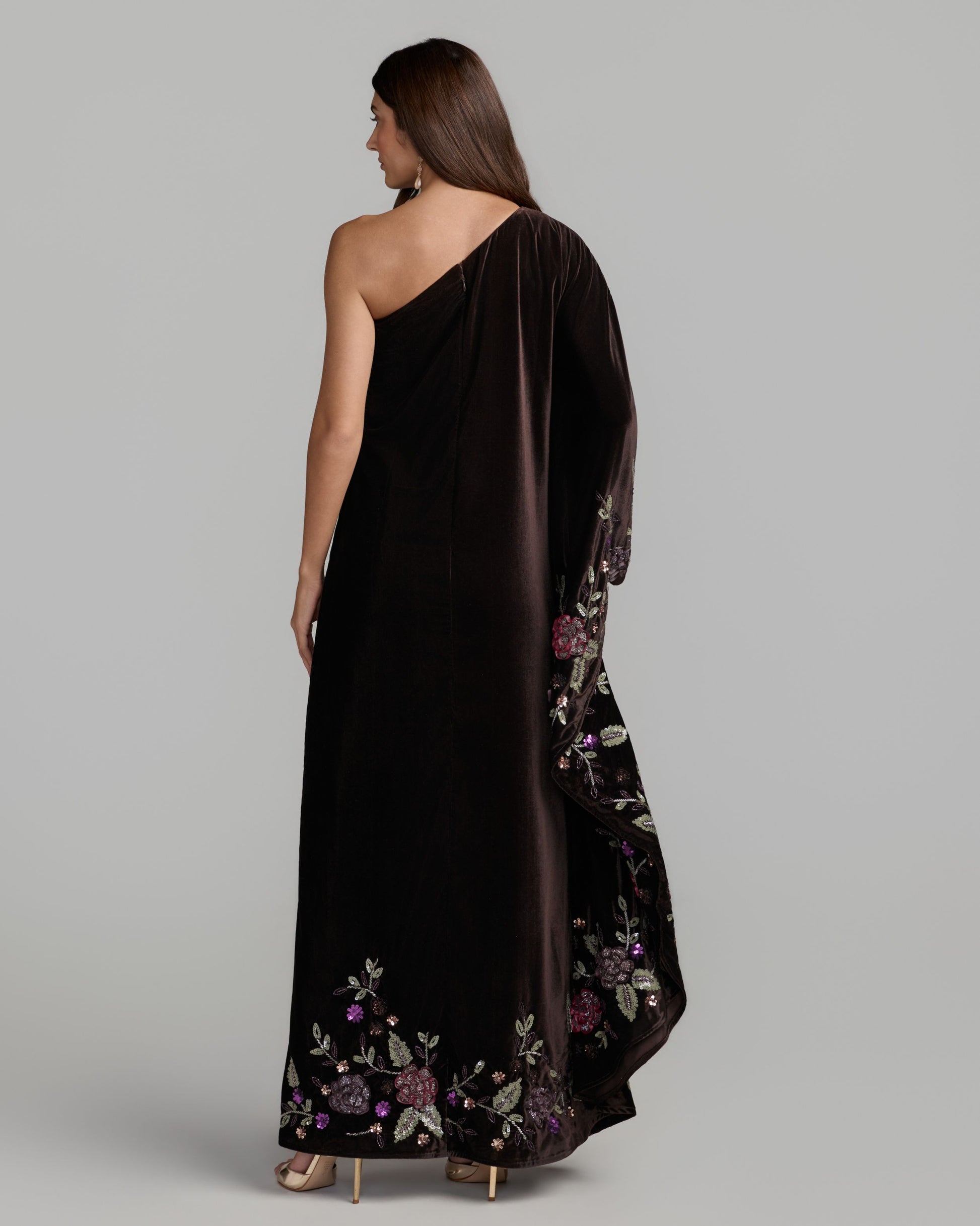 Burgundy Embellished Velvet Kaftan Gown Mac Duggal