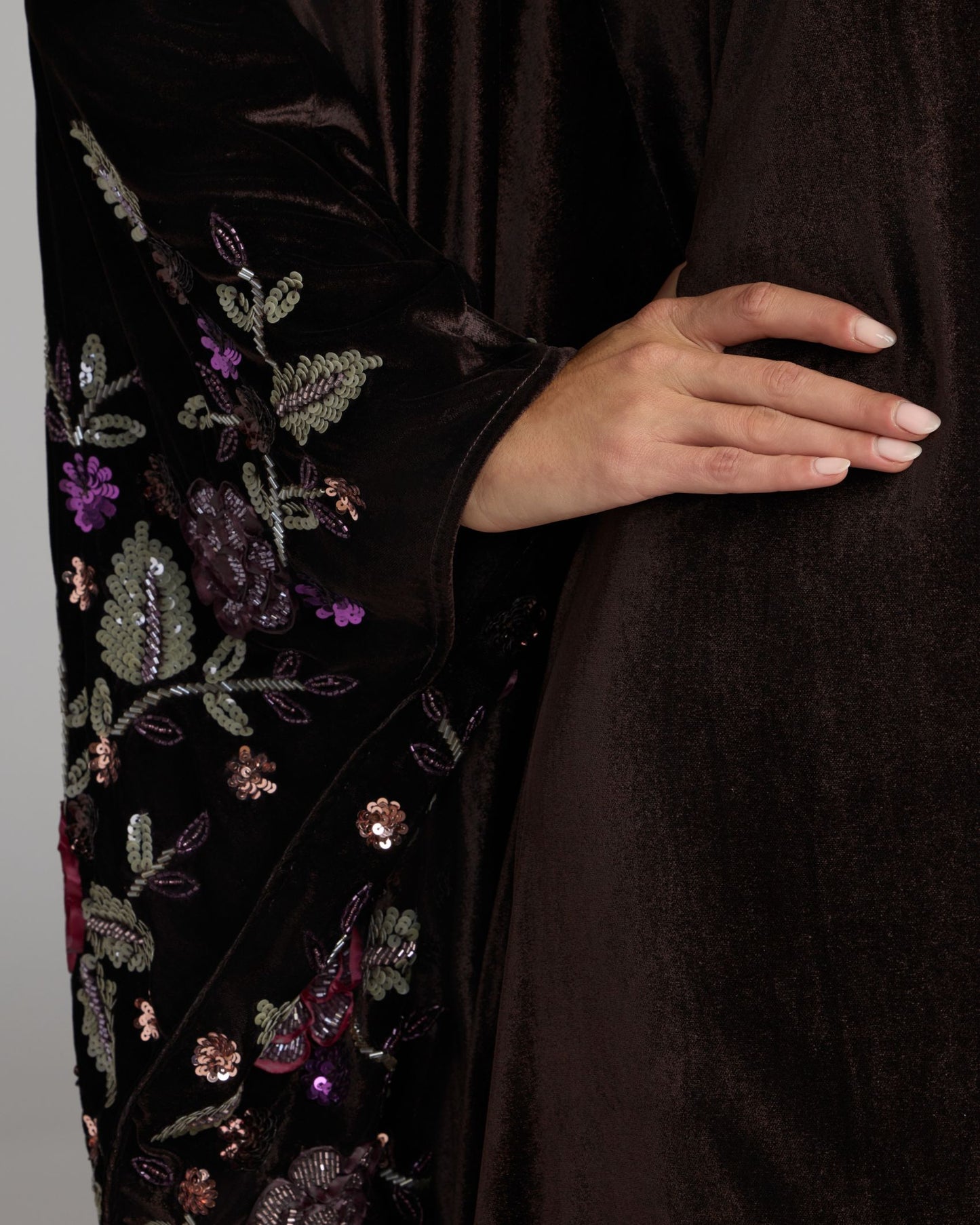 Burgundy Embellished Velvet Kaftan Gown Mac Duggal