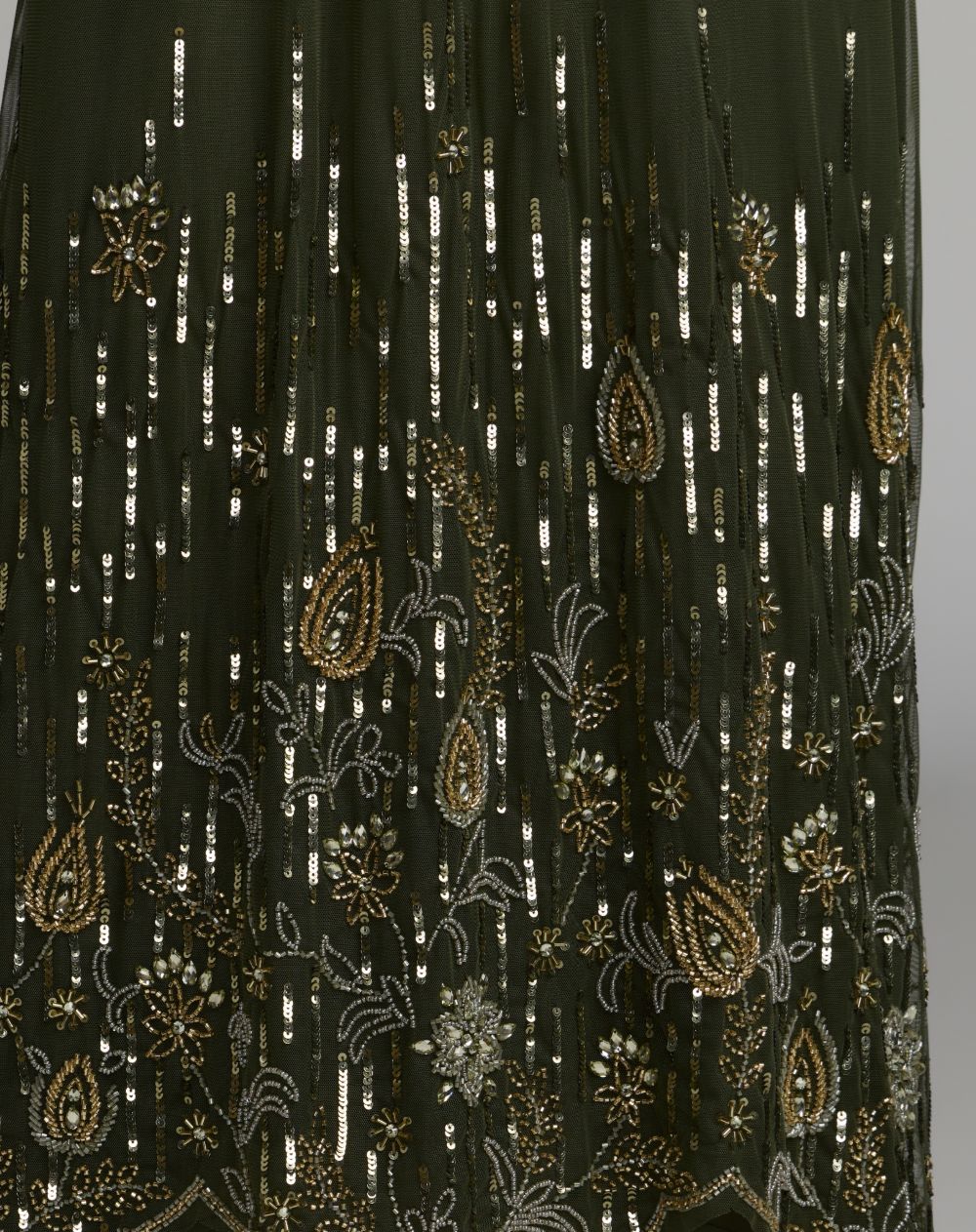Green Sleeveless Embellished Scallop Hem Trapeze Dress - Mac Duggal