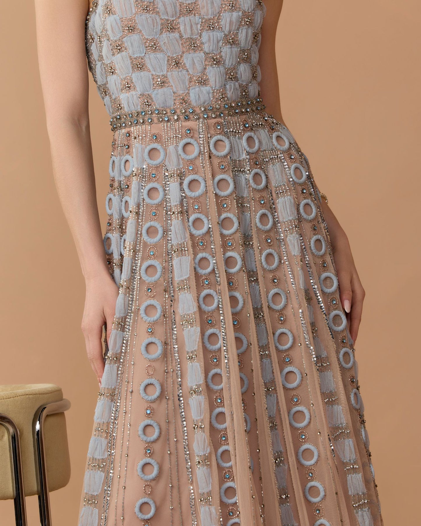 Petite Light Blue Sleeveless Embellished A-line Gown