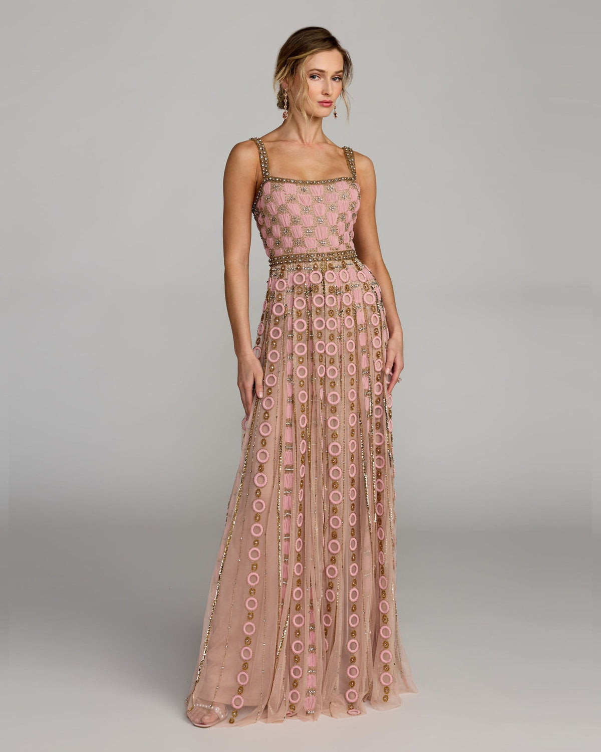 Petite Pink Sleeveless Embellished A-line Gown - Mac Duggal
